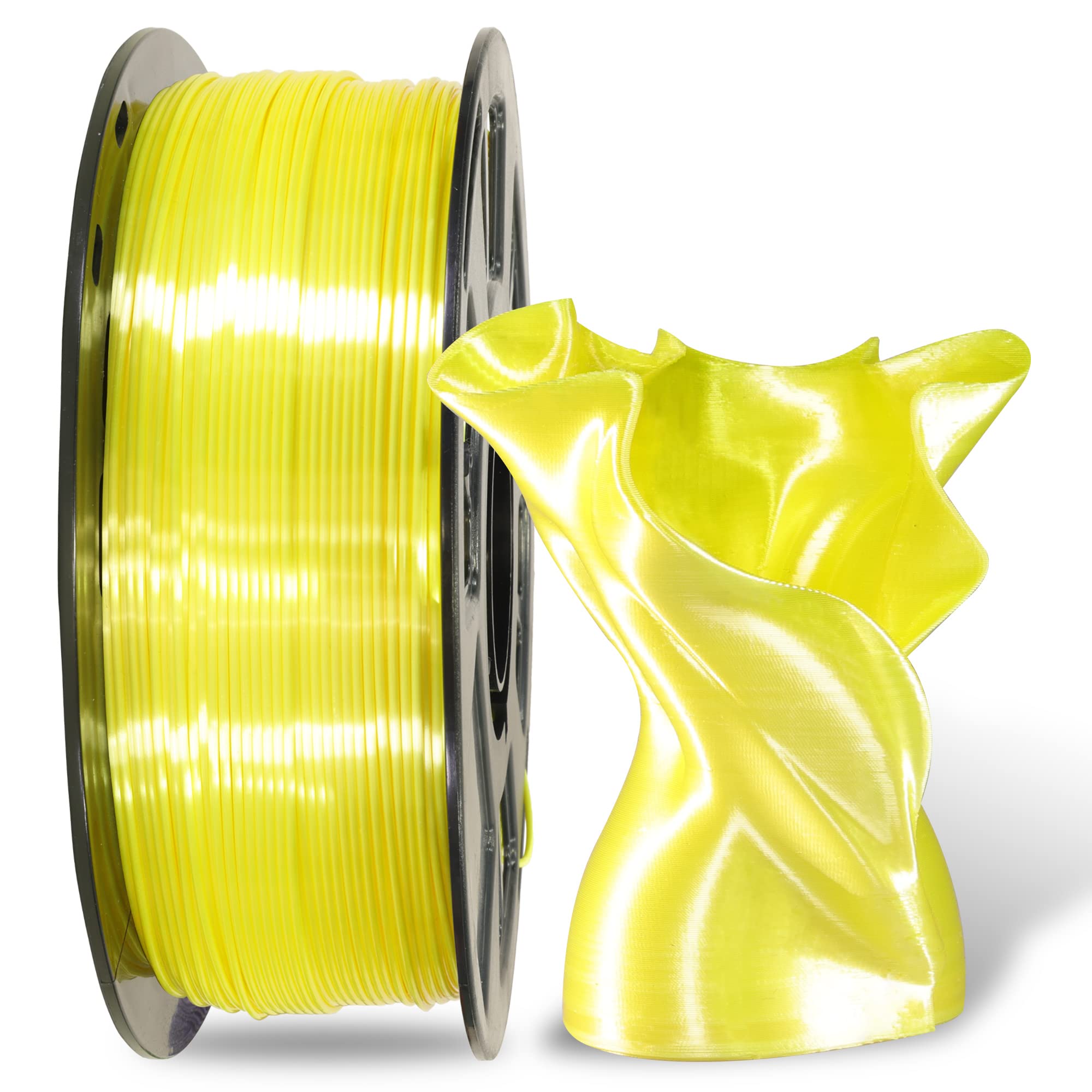 Silk Yellow Shiny Pla 3D Printing Filament, 1Kg 2.2Lbs 1.75Mm 3D Print Material With High Diameter Accuracy, Neatly Wound Silk P