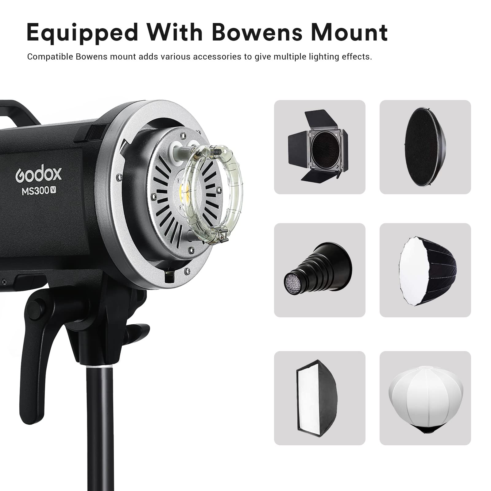 Godox Ms300 V Studio Flash (New Update Version Of Ms300), Compact 300W 2.4G Wireless X System Gn58 5600K Monolight With Bowens M