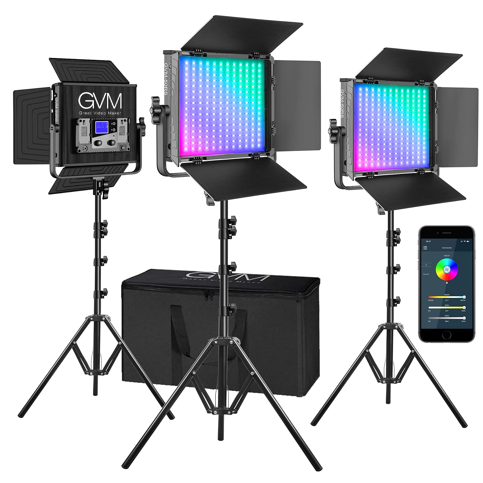 Gvm Rgb Video Lights With App Control, 50W Full Color Studio Video Lighting Kit, Led Video Lights For Youtube Photography Lighti