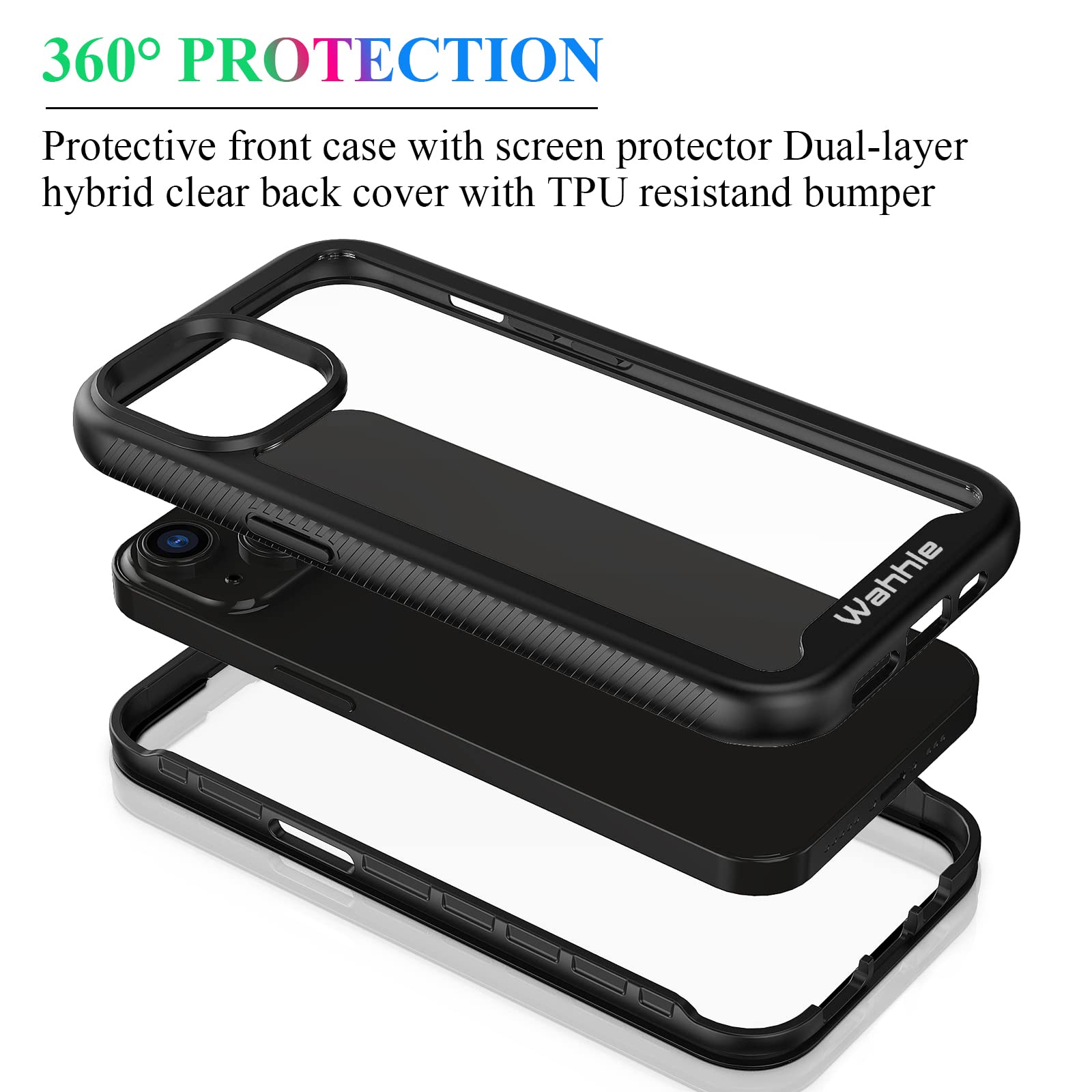 Wahhle Compatible With Iphone 13 Case, Iphone 14 Case, Full Body Shockproof Protection Built In Touch Sensitive Anti Scratch Scr