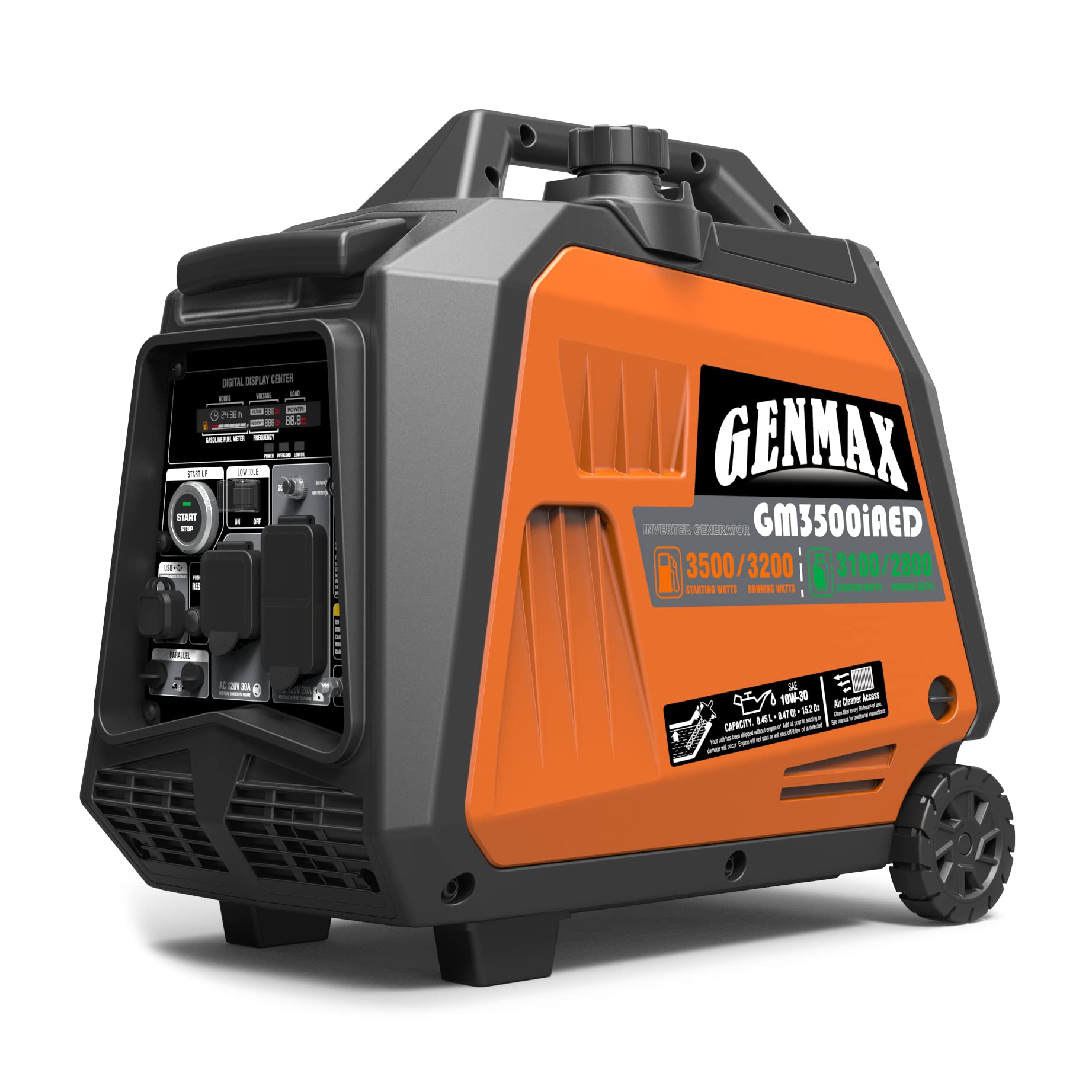 Genmax Portable Inverter Generator, 3500W Super Quiet Gas Or Propane Powered Engine With Parallel Capability, Remote/Electric St