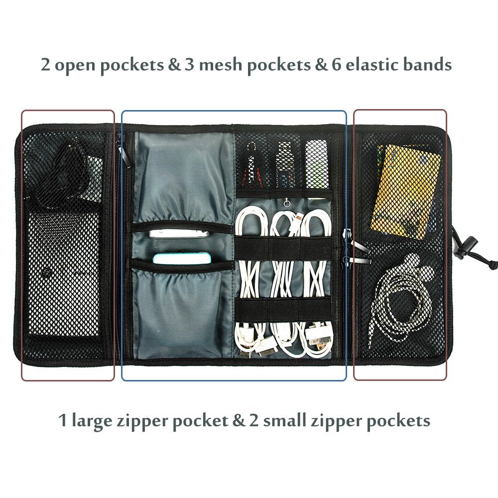 Procase Electronic Organizer Cord Pouch, Travel Cable Charger Phone Accessories Bag Organizer Roll Up Tech Carrying Case For Usb Cables Sd Memory Cards Earphone Flash Hard Drive  Red