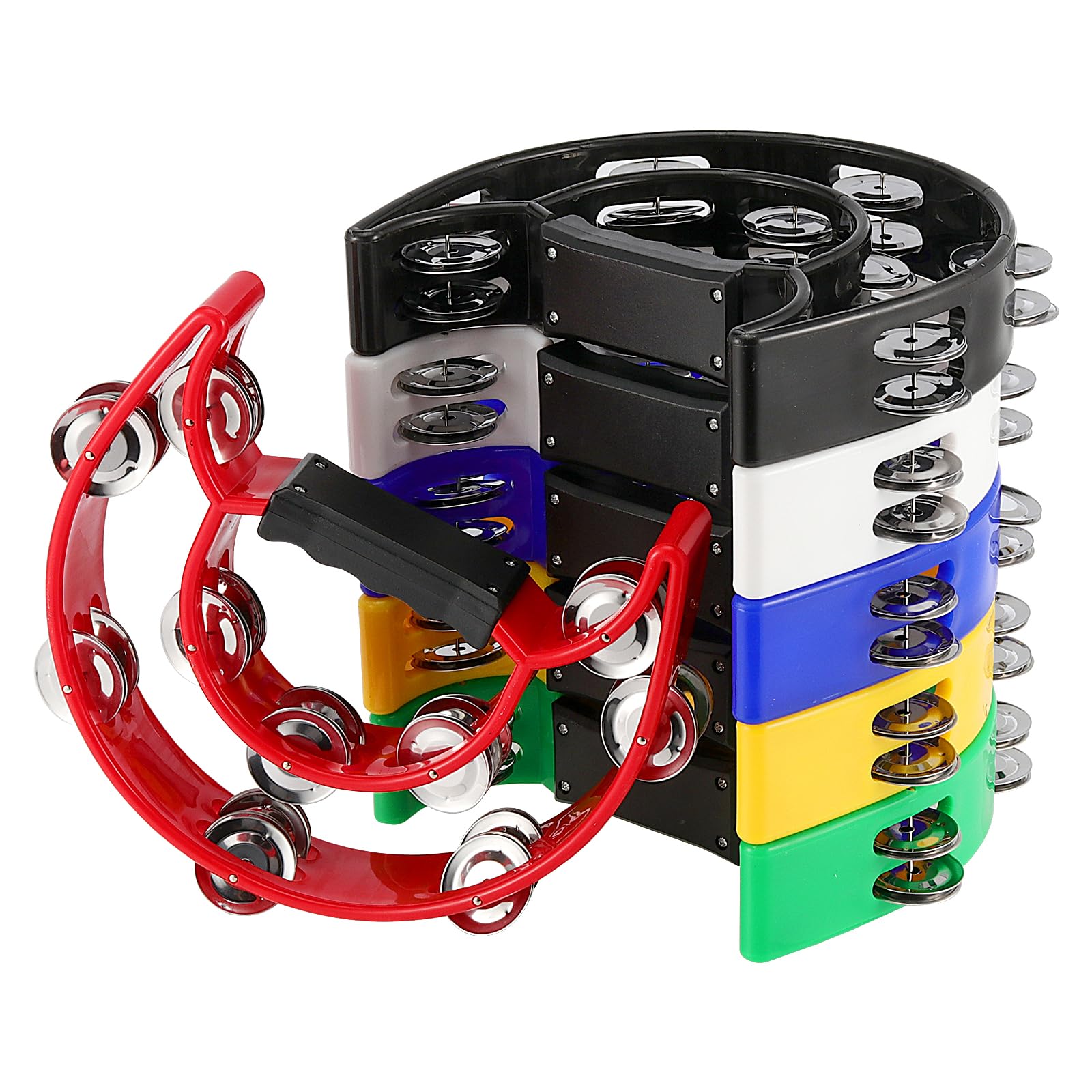 SEHOI 6 PCS 9 x 7.7 Inch Handheld Tambourine, 6 Colors Double Row Tambourine, Plastic Half Moon Hand Held Percussion Instrument 
