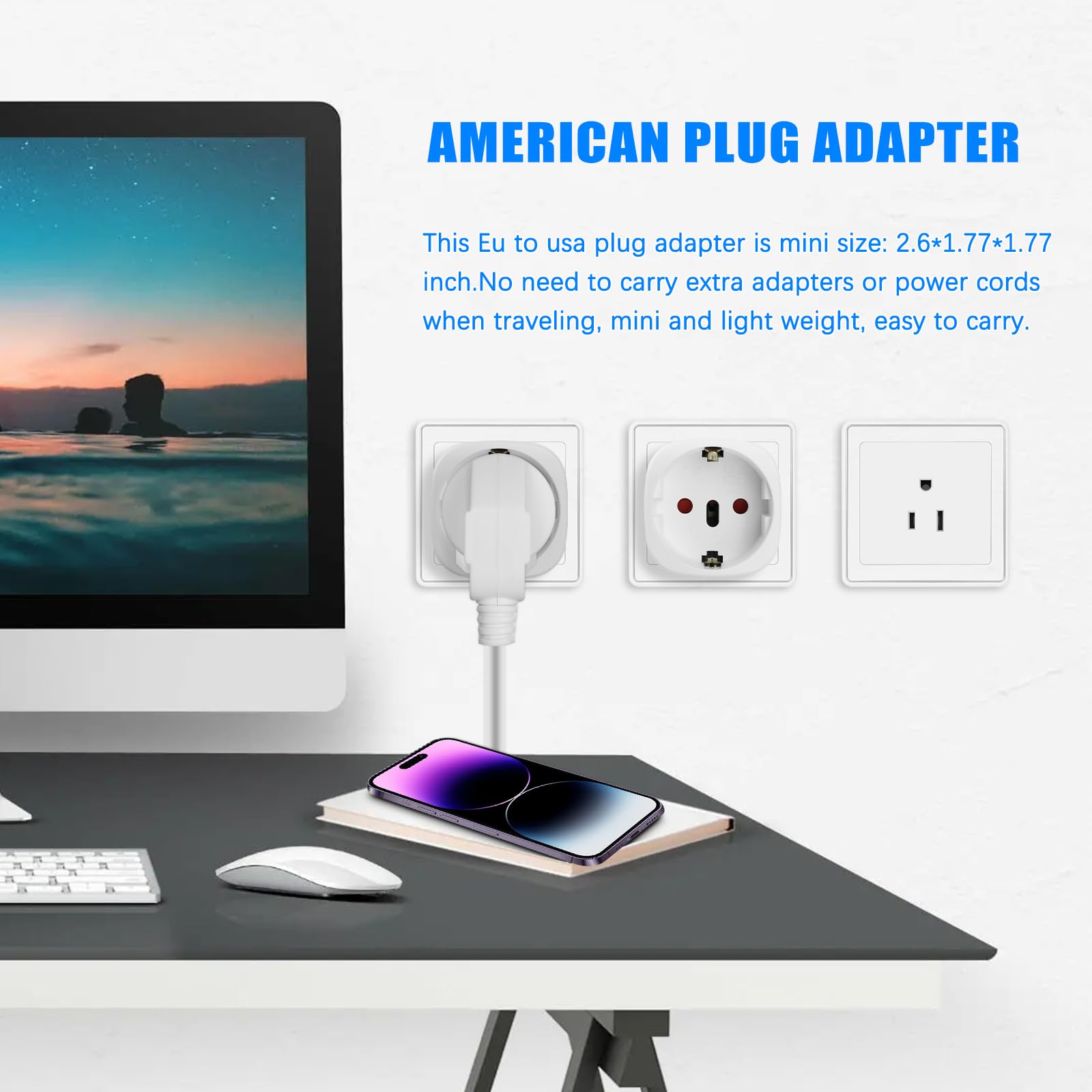 Europe To Us Plug Adapter, Ofoaeea 2 Pack European To Usa Plug Adapter, Eu To Us Plug Adapter, Europe To Usa Travel Converter Fo