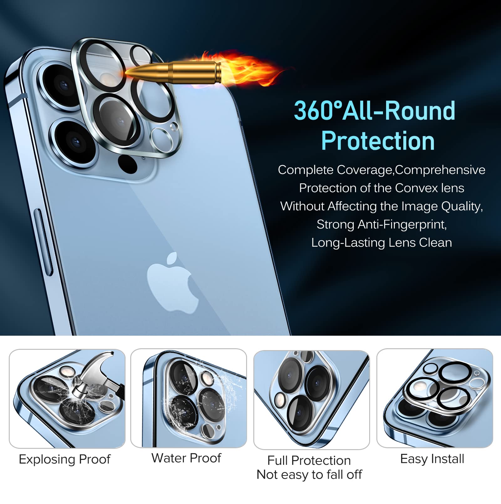 [4 Pack]Ivoler Camera Lens Protector Designed For Iphone 13 Pro Max 6.7   /13 Pro 6.1    Screen Protector Tempered Glass[Case Fr