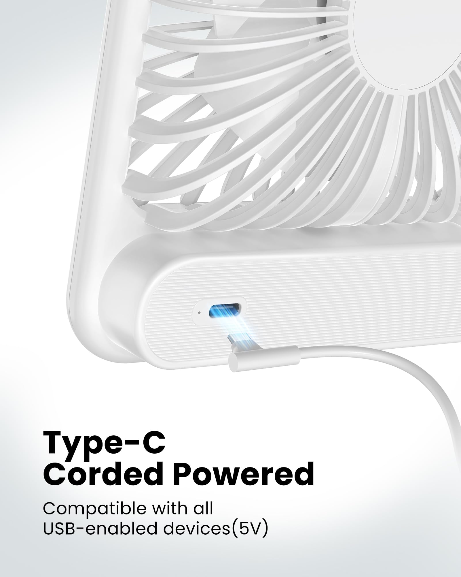 Koonie Usb Desk Fan, Strong Wind Ultra Quiet Small Personal Fan With 180 Tilt Folding And 3 Speeds Adjustable, Usb C Corded Powe