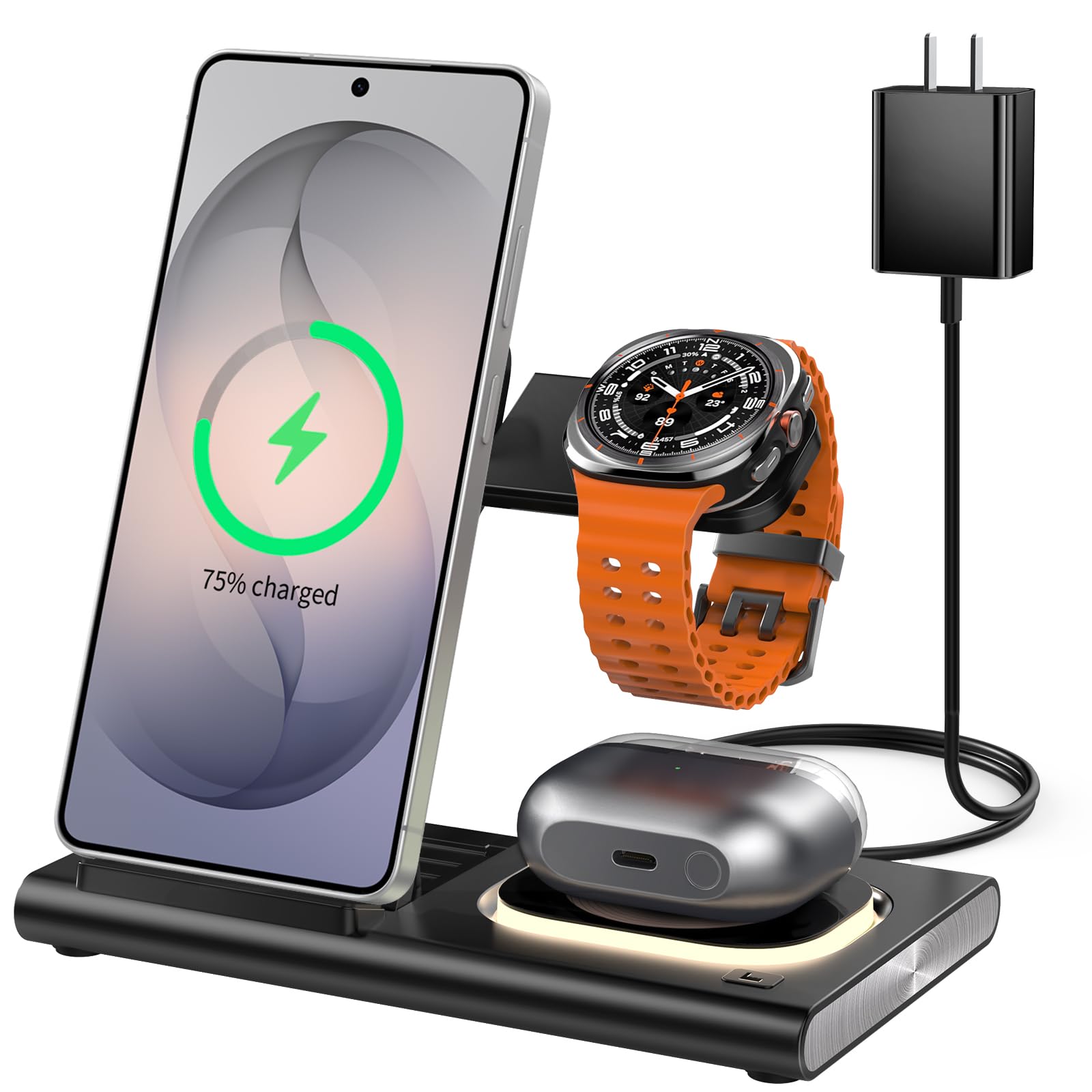 Wireless Charger for Samsung Charging Station, Foldable & Nightlight