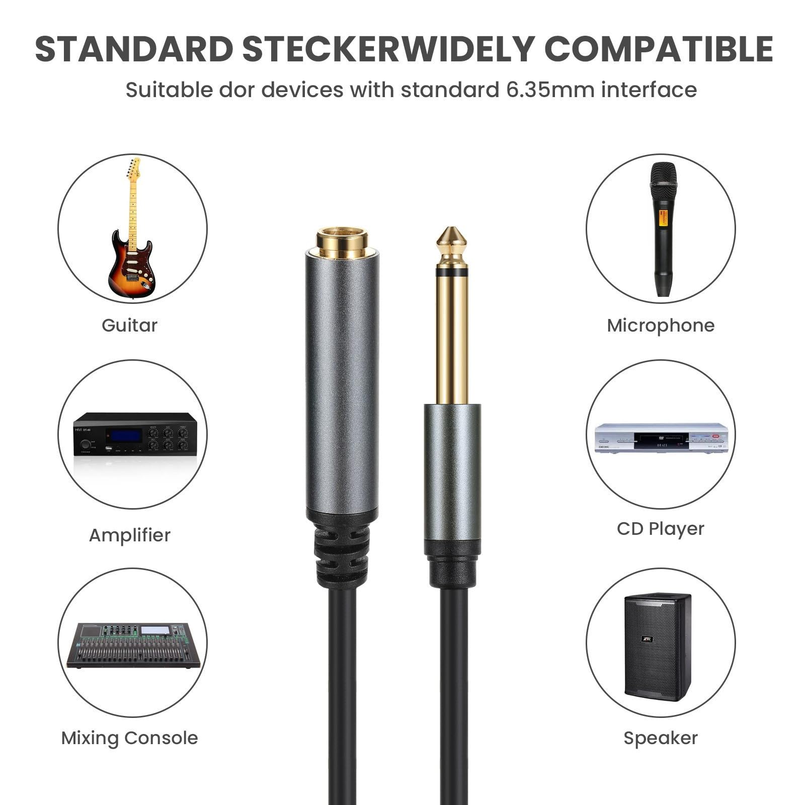Halokny 6.35Mm To 6.35Mm Instrument Cable, Golden Plated 1/4 Inch Male To Female Ts Mono Audio Jack For Electric Guitar, Bass, A