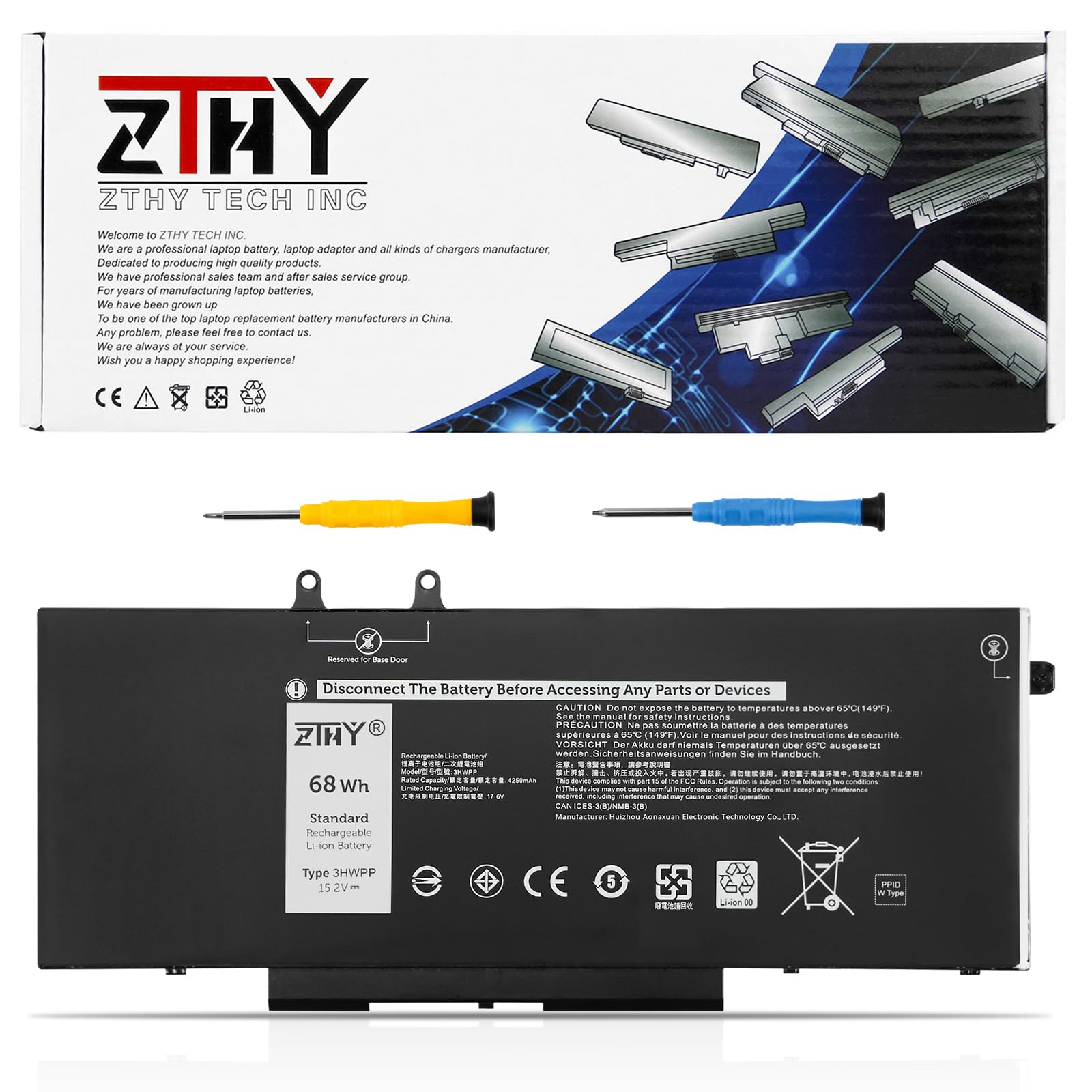 ZTHY 68Wh 3HWPP Battery Replacement for Dell Latitude 5401 5410 5411 5501 5510 5511 Precision 3541 3550 3551 Inspiron 7706 2-in-