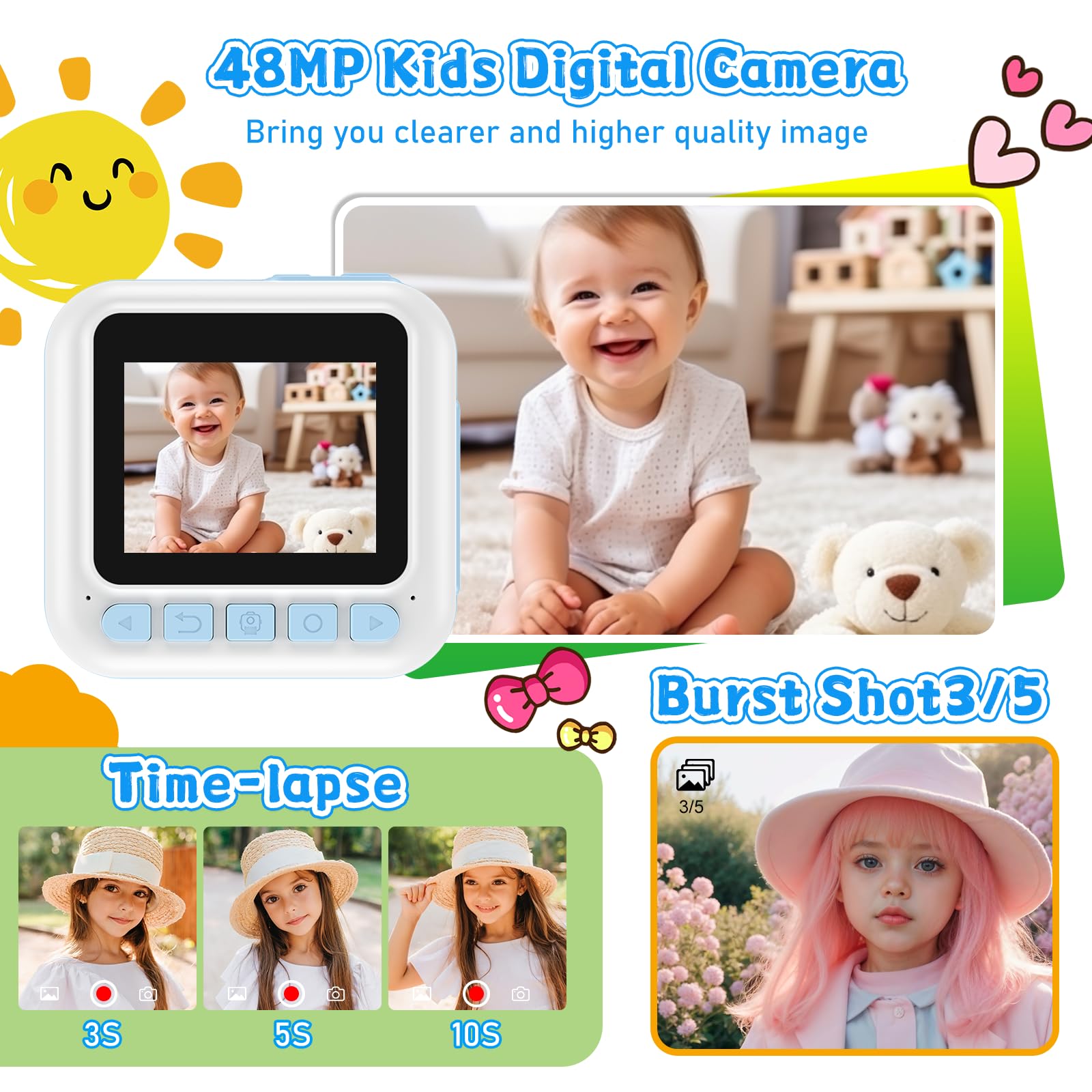 Kids Camera For Boys, 1080P Instant Print Camera, Kids Christmas Birthday Gifts For Boys, Children Digital Camera With 32Gb Card