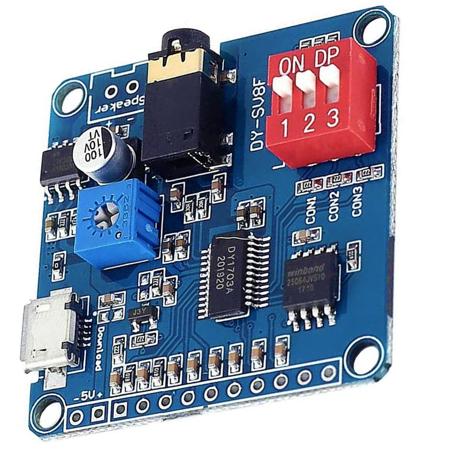 Devmo Voice Playback Module Music Player Voice Prompts Voice Broadcast Device Mp3 Trigger Amplifier Class D 5W 64Mbit Flash Comp