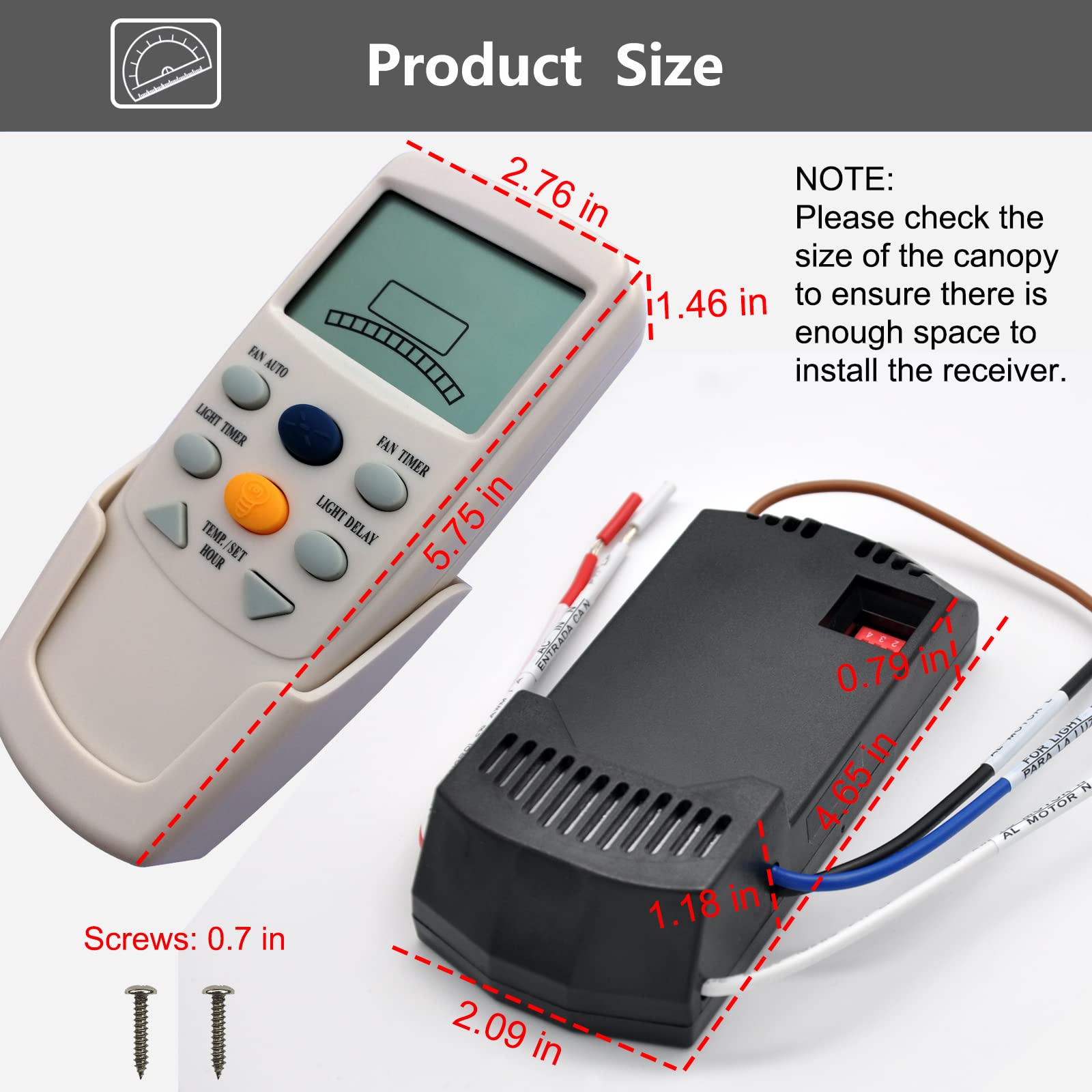 Fan 9T Thermostatic Ceiling Fan Light Remote Control Kit For Hampton Bay Hunter, W/Fan Timer Key Receiver Lcd Display Temp 3 Spe