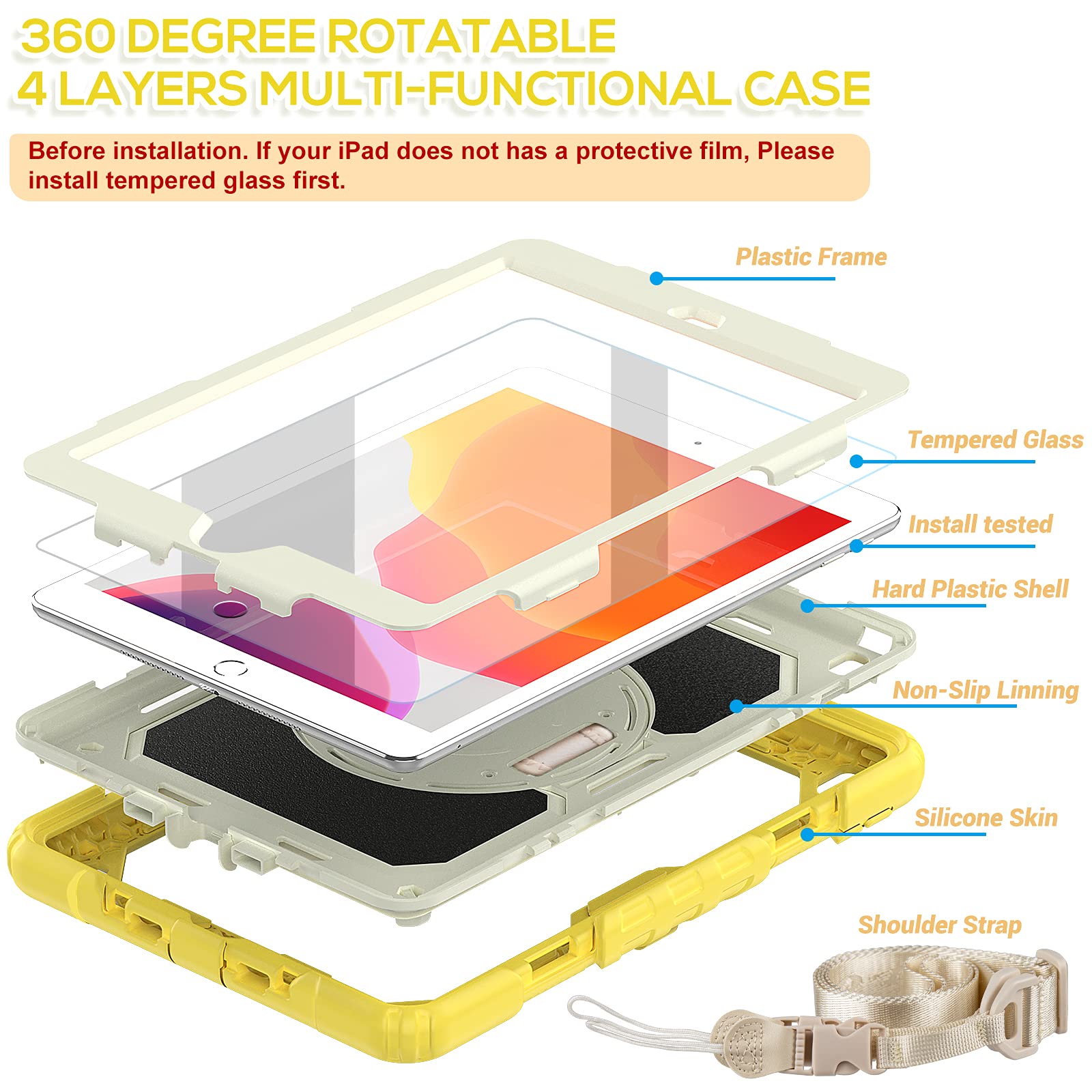 Blosomeet Kids Case For Ipad 10.2 9Th/8Th Generation 2021 2020 With Tempered Glass Screen Protector Pen Holder,Cute Girls Boys I