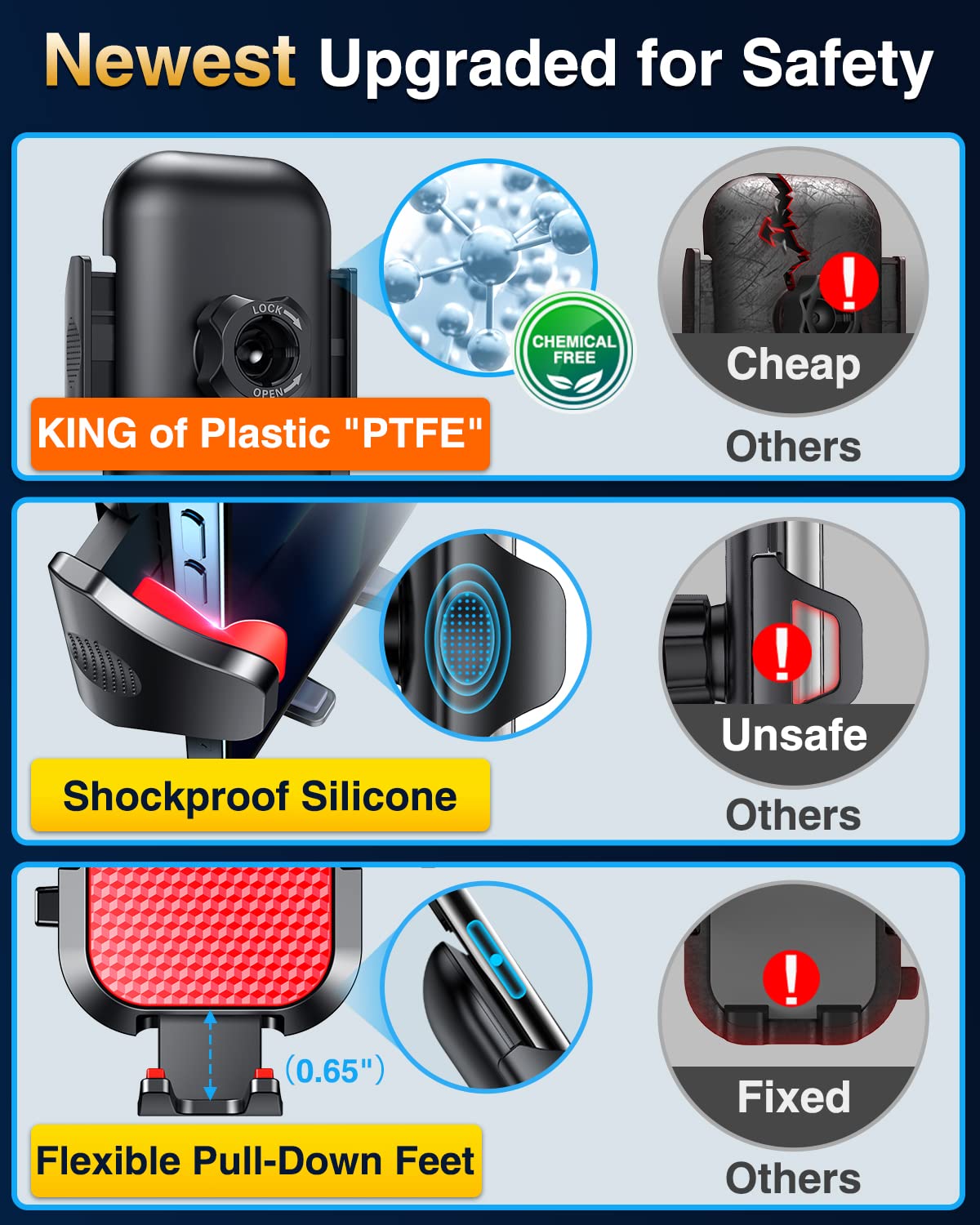 Vanmass [Pro Version] Universal Car Phone Mount [Super Suction Cup] Dashboard Phone Holder, Handsfree Windshield Dash Vent Phone