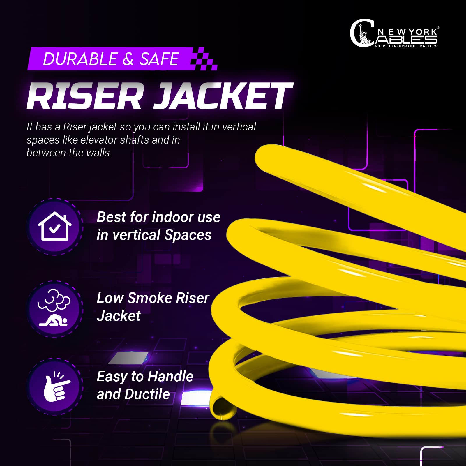 Newyork Cables Cat 6 Cable 1000Ft � Cat6 Riser (Cmr)   4 Pair Utp Solid Conductor   23 Awg 550 Mhz, 1 Gbit/S High Speed Quality Tested Bulk Ethernet Cable   (Yellow)