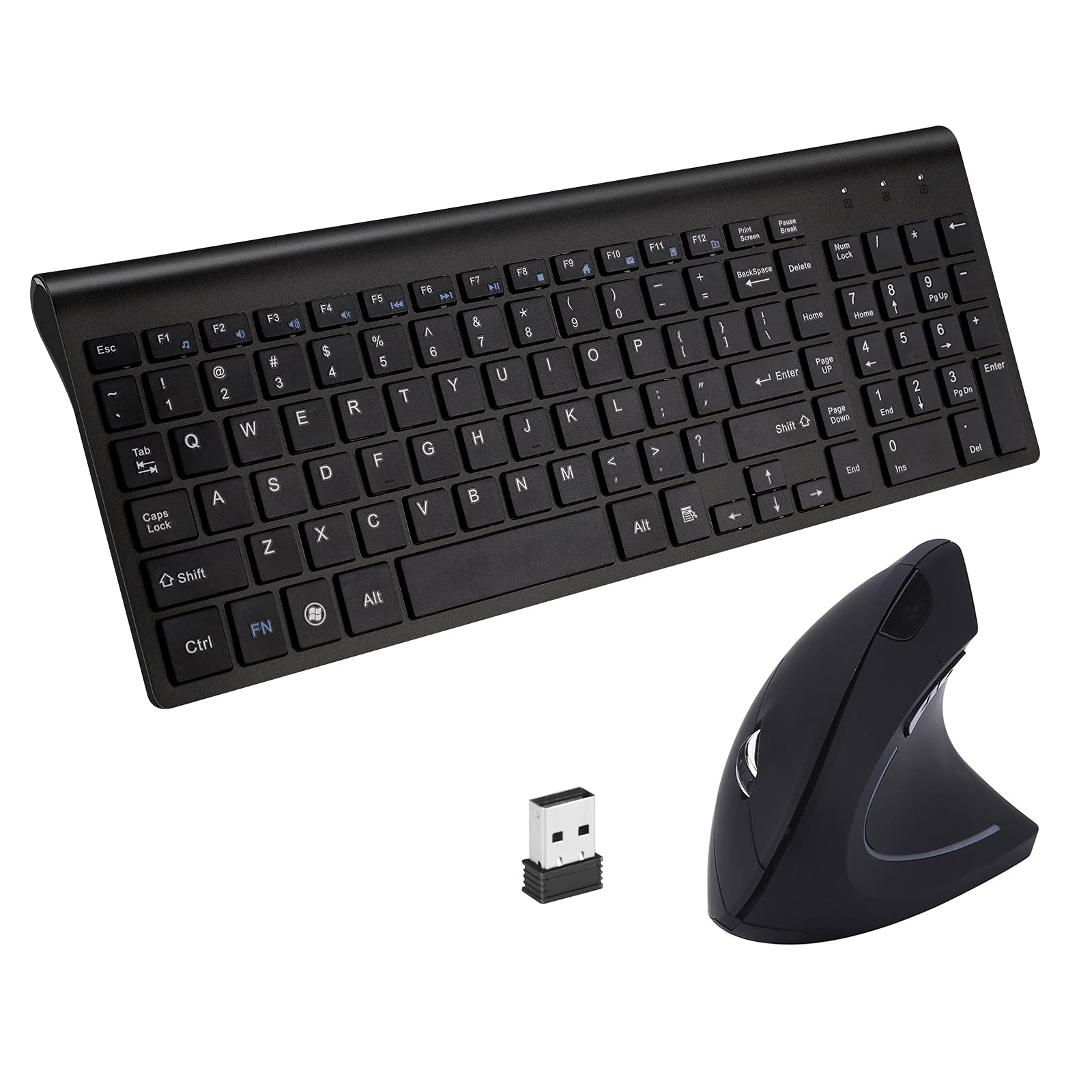 2.4GHz Wireless Vertical Ergonomic Mouse and Keyboard Combo UltraThin Portable Size for PC Desktop Computer Laptop Mac Tablet
