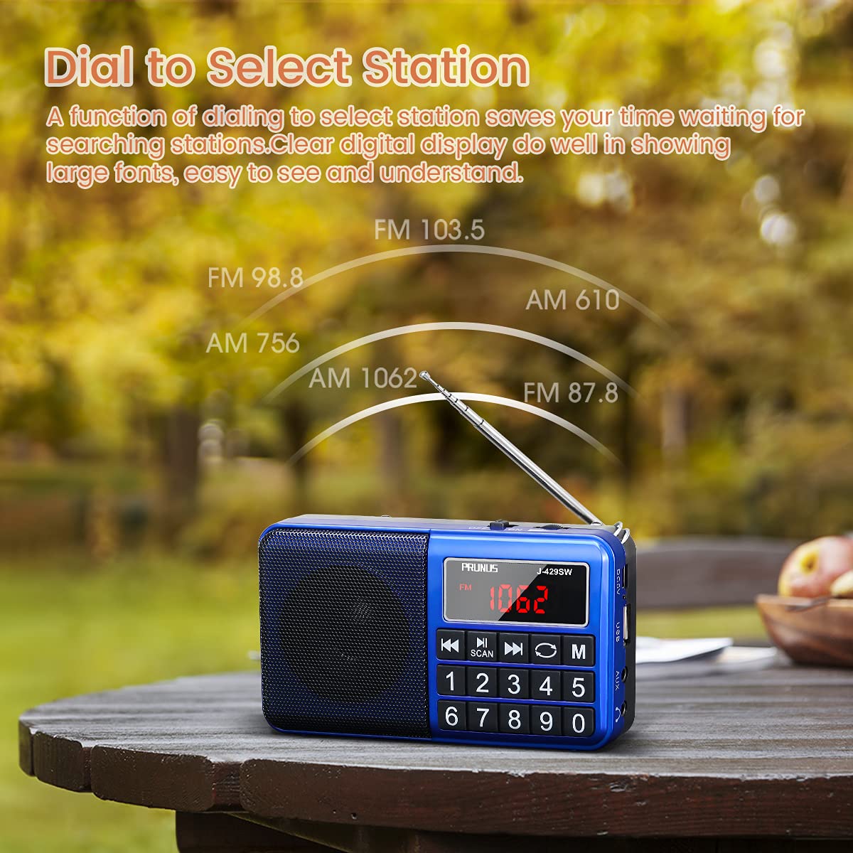 Prunus 429 Small Radio, Pocket Radio, Am Fm Radio Usb Charging, Large Button, Neodymium Speaker, Auto Save, Usb Flash Drive, Sd