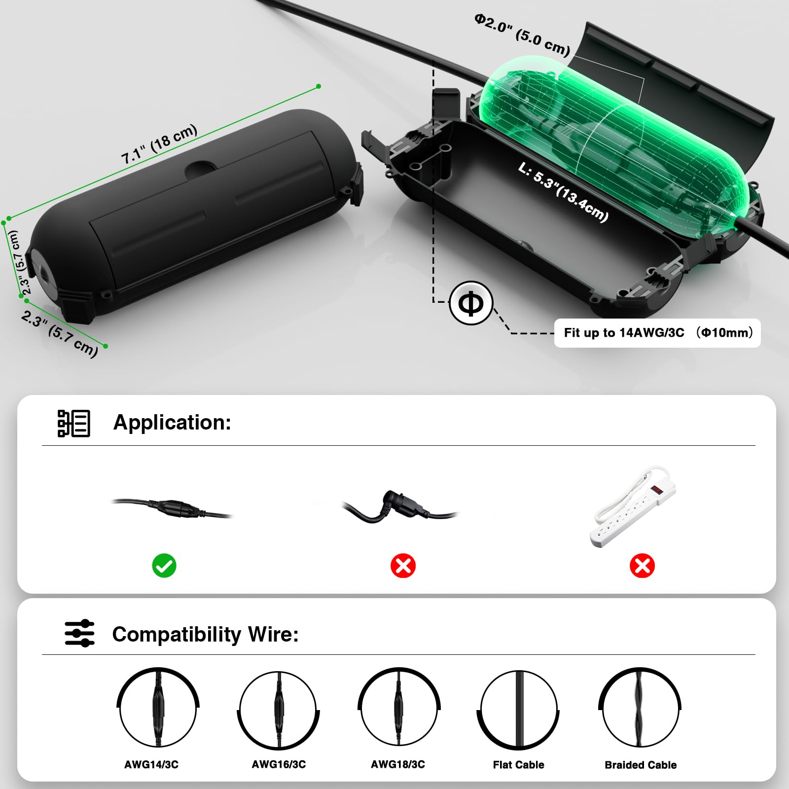 Flemoon [3 Pack] Outdoor Extension Cord Safety Cover With Waterproof Seal, Weatherproof Electrical Connection Box To Protect Out