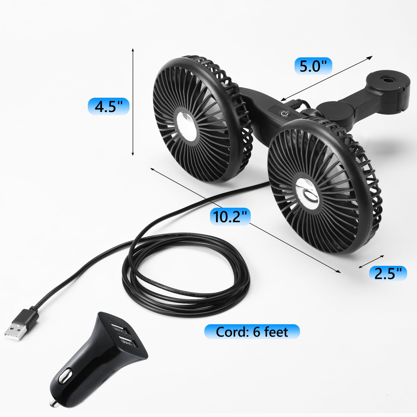 Dicmky Dual Head Car Cooling Fan For Back Seat, Usb Powered 3 Speeds Rotatable Car Seat Headrest Fan For Kids Baby Rear Facing,