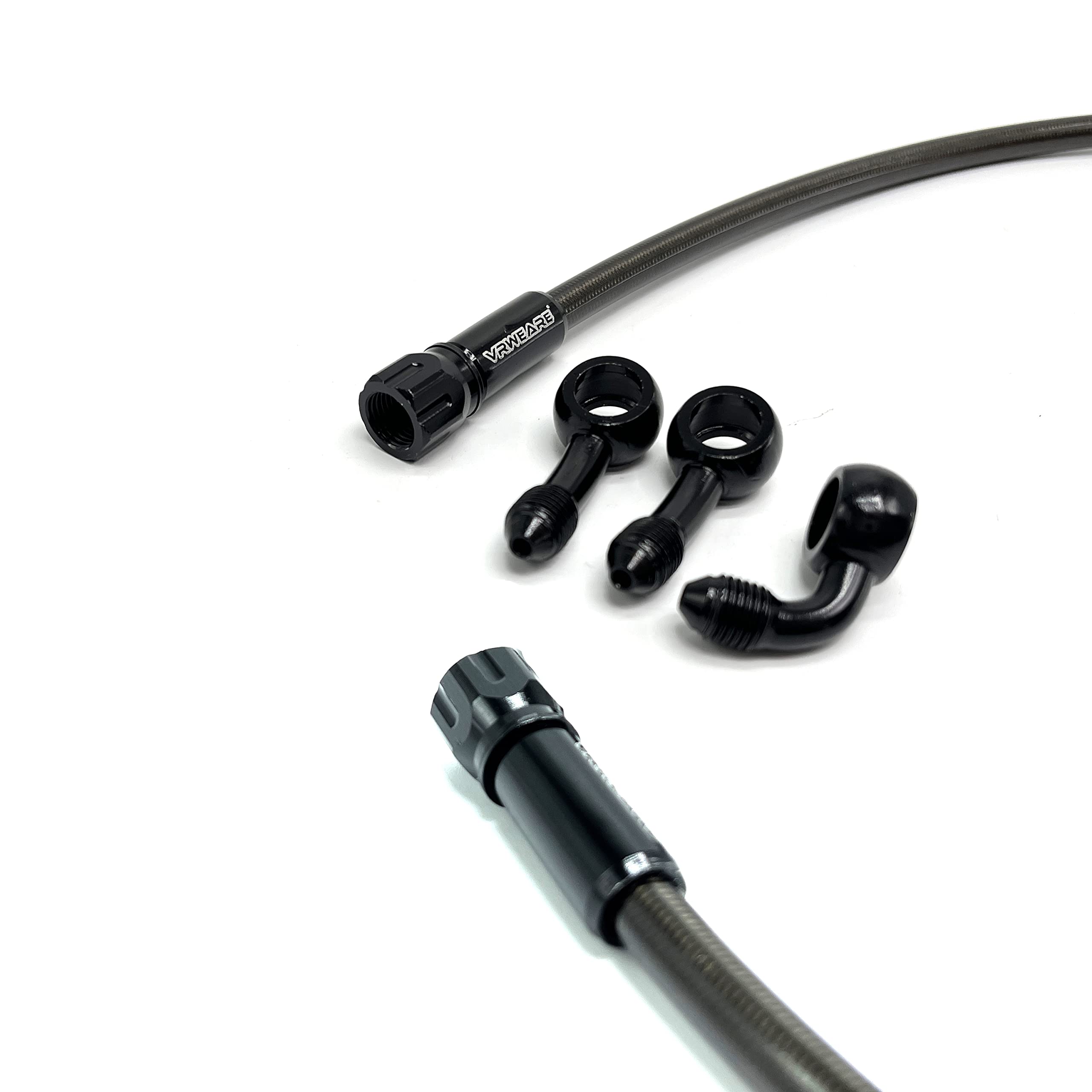 Vrweare An3 28 90 Degree M10 Stainless Steel Braided Motorcycle Brake Hose Line Oil Pipe With 360 Degree Rotatable Banjo Fit For