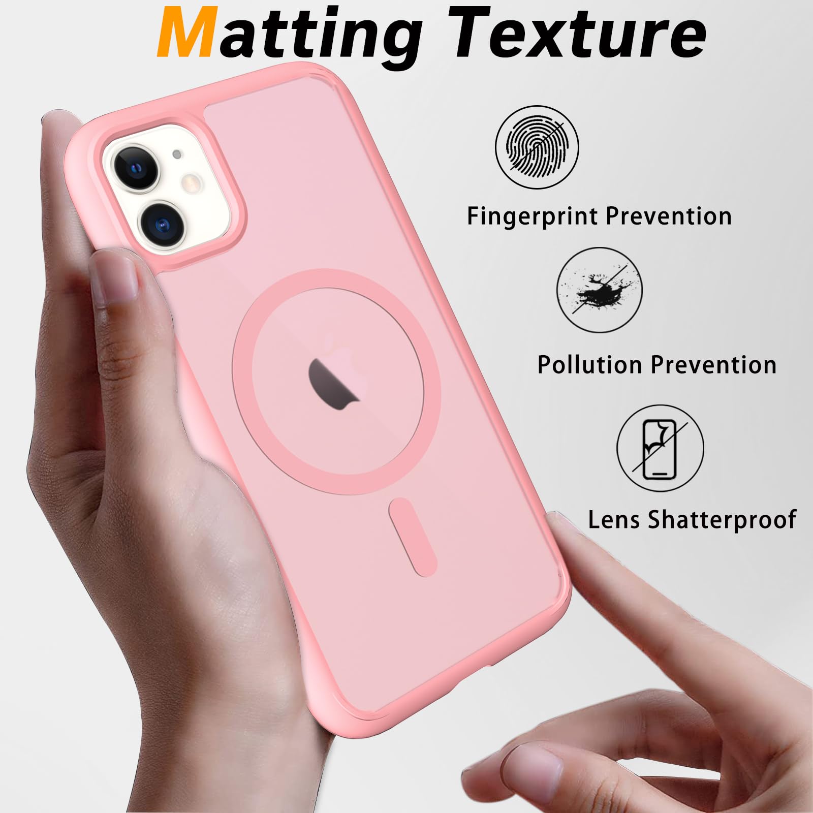 Magnetic For Iphone 11 Case,Military Grade Drop Tested, Shockproof Matte Translucent Hard Back Slim Protective Case. Pink Magnet