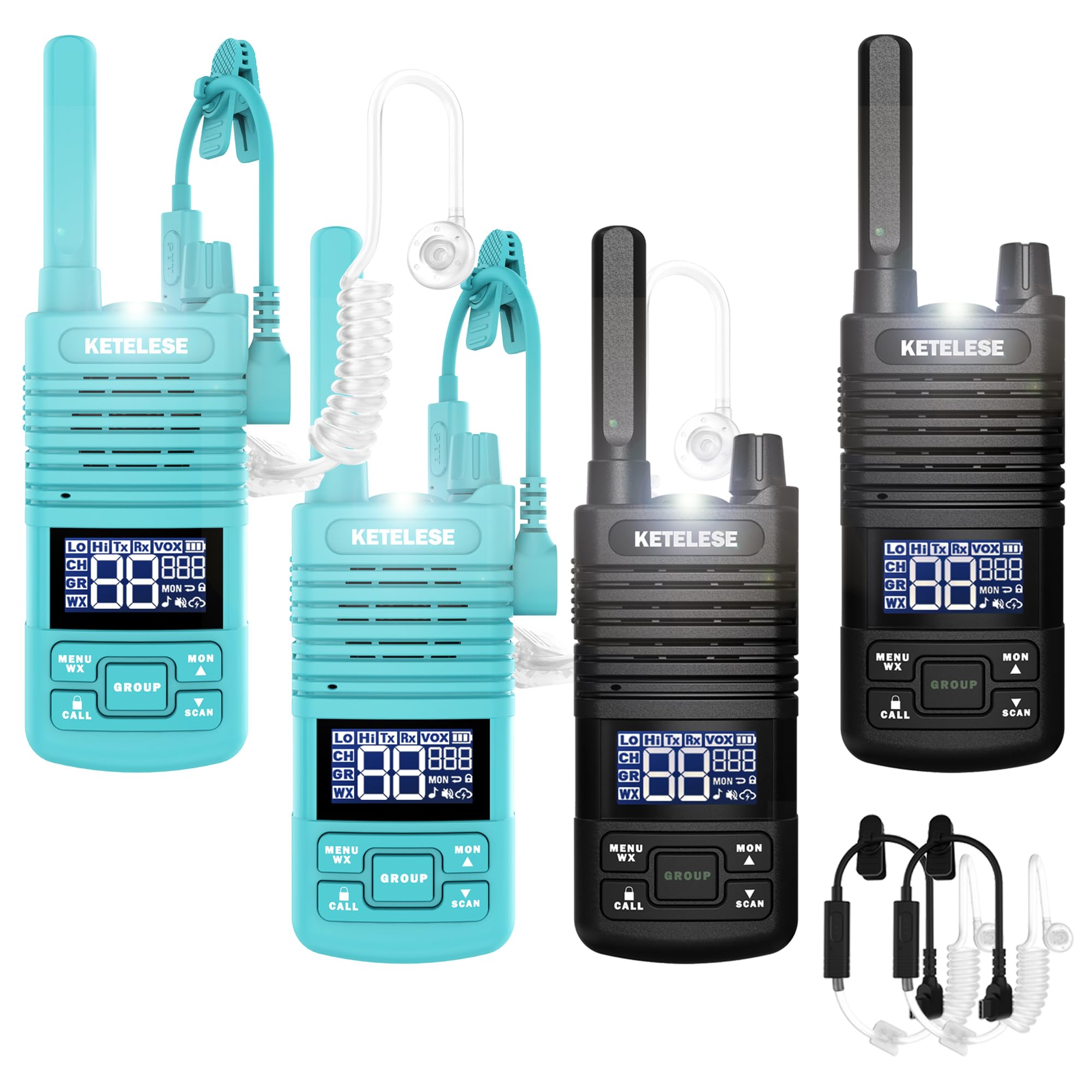 Ketelese Walkie Talkies Long Range With Acoustic Tube Earpiece, Portable Usb Type C Frs Two Way Radios, Rechargeable Walky Talky