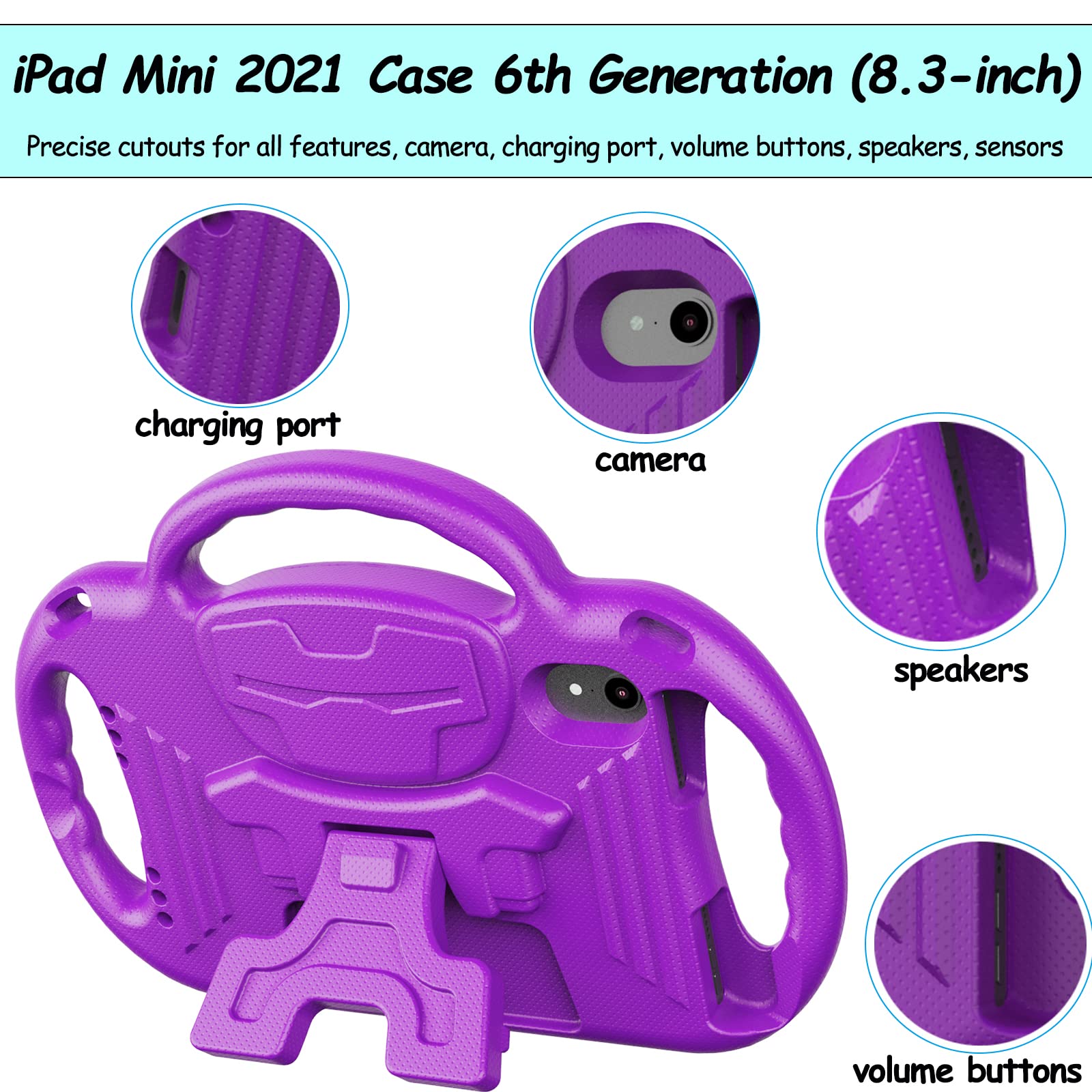 Ltrop Kids Case For 2024 Ipad Mini 7 & 2021 Ipad Mini 6, Shockproof Handle Stand Shoulder Strap Kids Bumper Case For Ipad Mini T