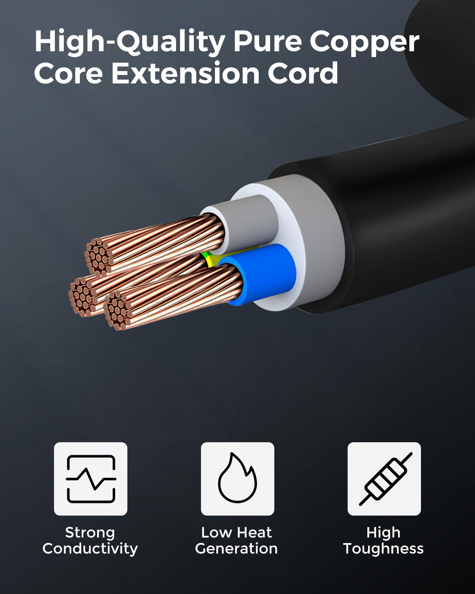 Wilawels 2 Pack 10Ft Extension Cord, 16/3 Sjtw Durable Power Cable For Indoor And Outdoor Use, 3 Prong Grounded Outlets, For Hal