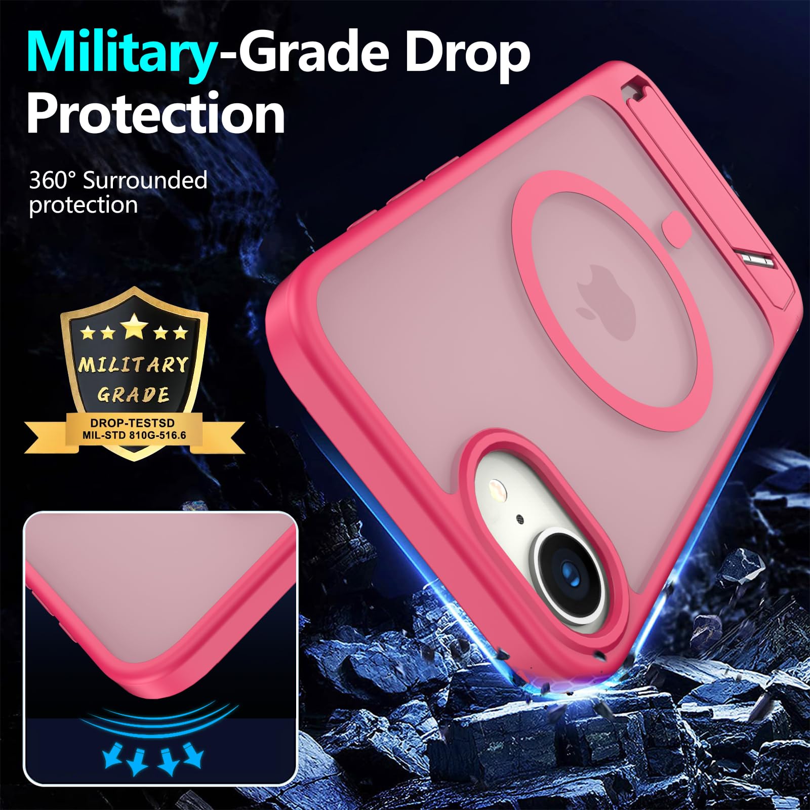 For Iphone 16E Case: [Fit For Magsafe] Strong Magnetic & Invisible Stand, Military-Grade Drop Protection With Screen Protector,