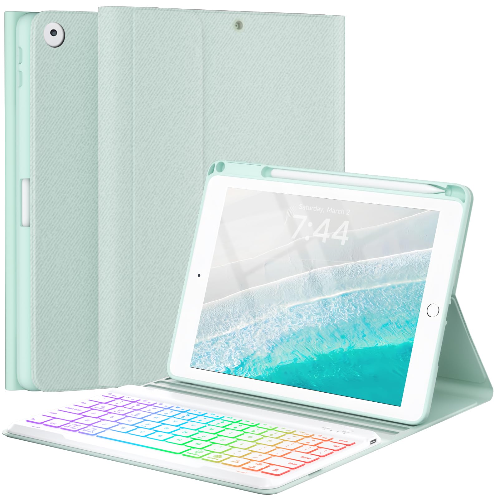 Oyeeice For Ipad 6Th Generation Case With Keyboard 9.7 Inch   Detachable Backlit Keyboard, Smart Folio Cover With Pencil Holder