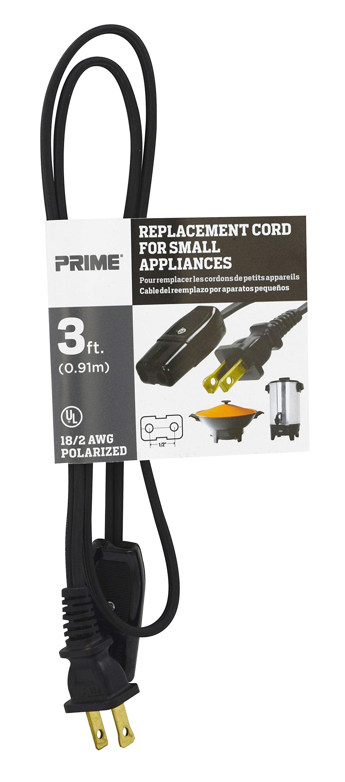 Prime Hc100503 Coffee Maker And Small Appliance Power Supply Cord, Black, 3 Feet