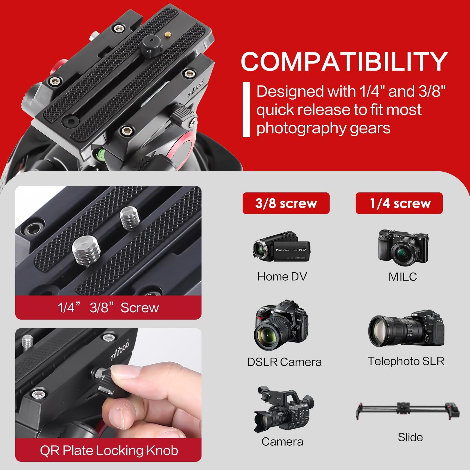 Miliboo Mtt602Ii-A Upgraded Camera Tripod Fluid Head Tripods For Camera, Max Working Height 76.4 Inches, Max Load 22Lbs, Max Tub