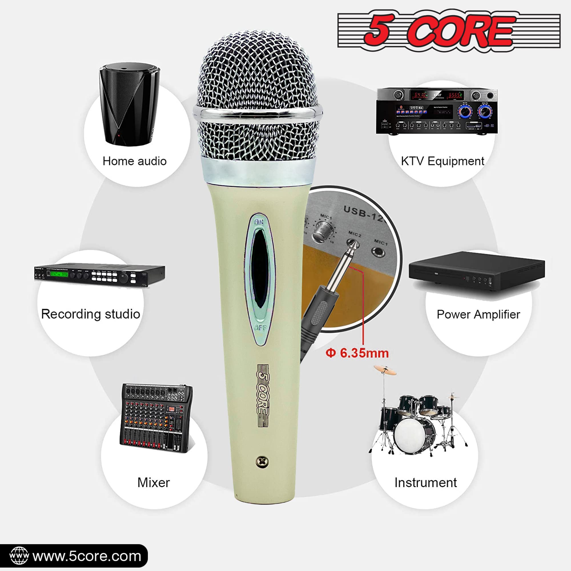 5 Core Karaoke Microphone Dynamic Vocal Handheld Mic Cardioid Unidirectional Microfono W On And Off Switch Includes Xlr Audio Ca