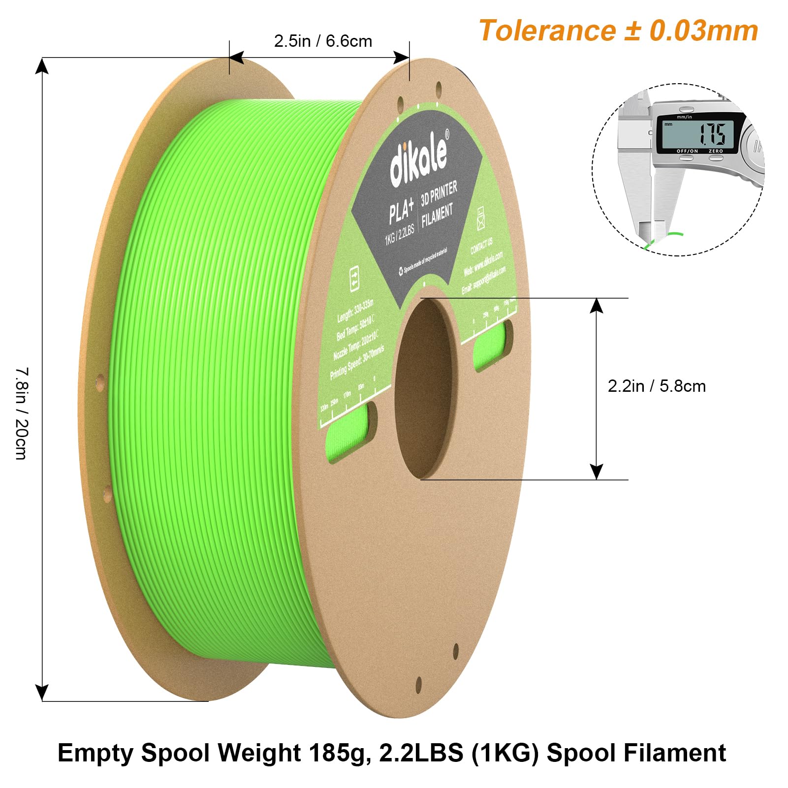 Dikale Pla+ 3D Printer Filament Luminous Green, 1.75Mm No Tangle, Net Weight 2.2Lbs Spool (1Kg, Pla Pro Plus, Green With Glow In