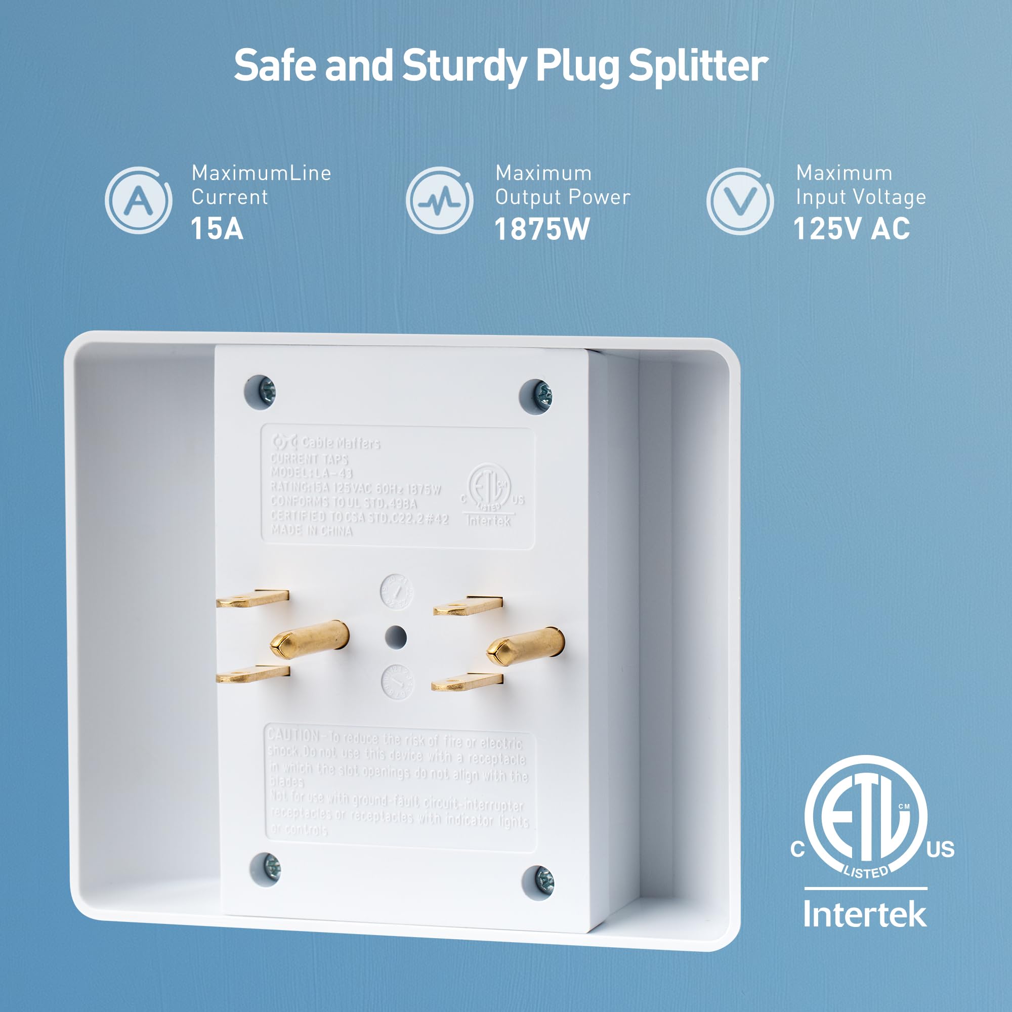 [Etl Listed] Cable Matters 2 Pack 6 Outlet Extender Wall Tap, 15A/1875W, Multi Plug Wall Outlet / 6 Way Plug Wall Outlet