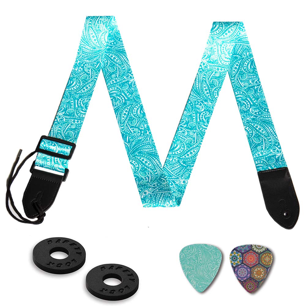 Qielizi Guitar Strap, Guitar Strap With Leather End Length Adjustable 2 Pick Holders & 2 Matching Picks For Electric Guitar, Aco