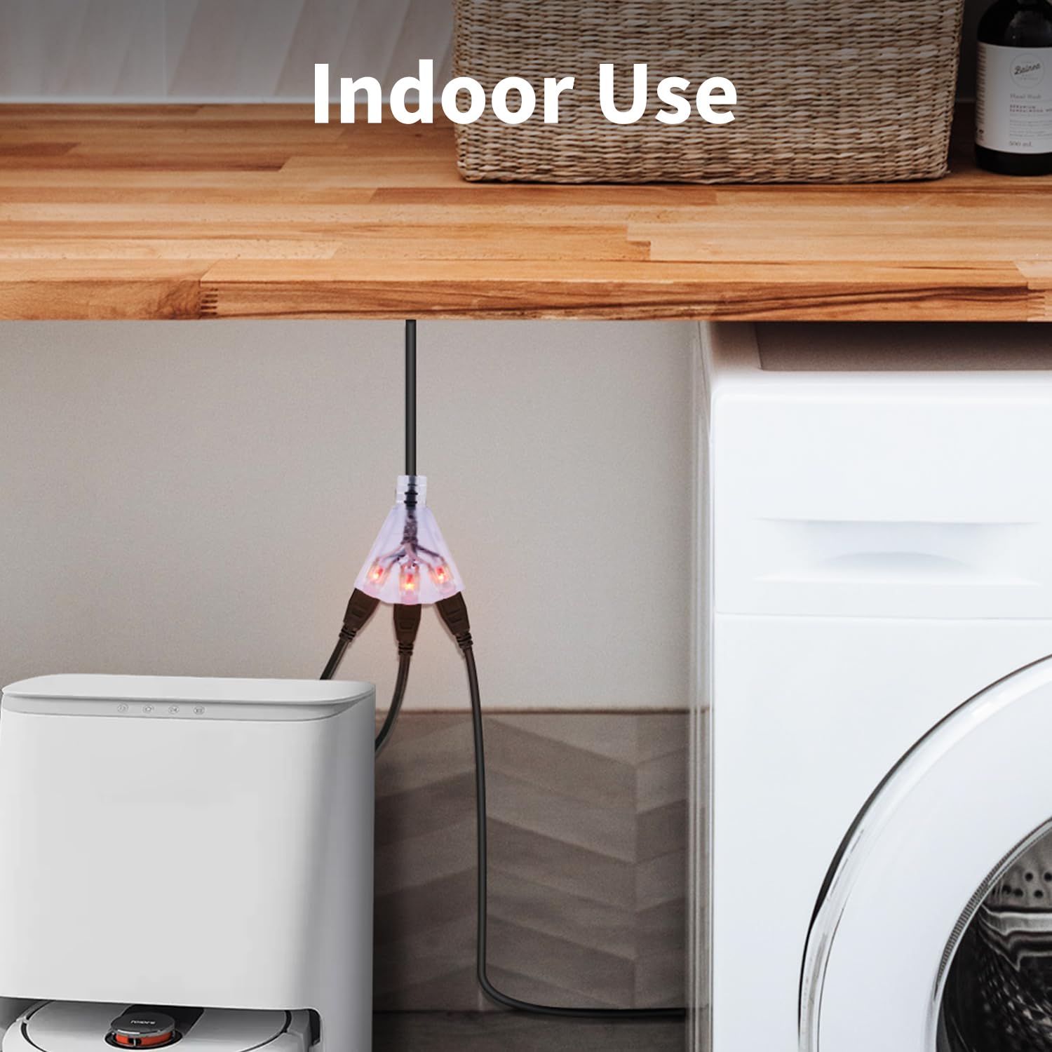 Firmerst 2Ft 3 Outlets Lighted Outdoor Extension Cord 1875W 14Awg Black