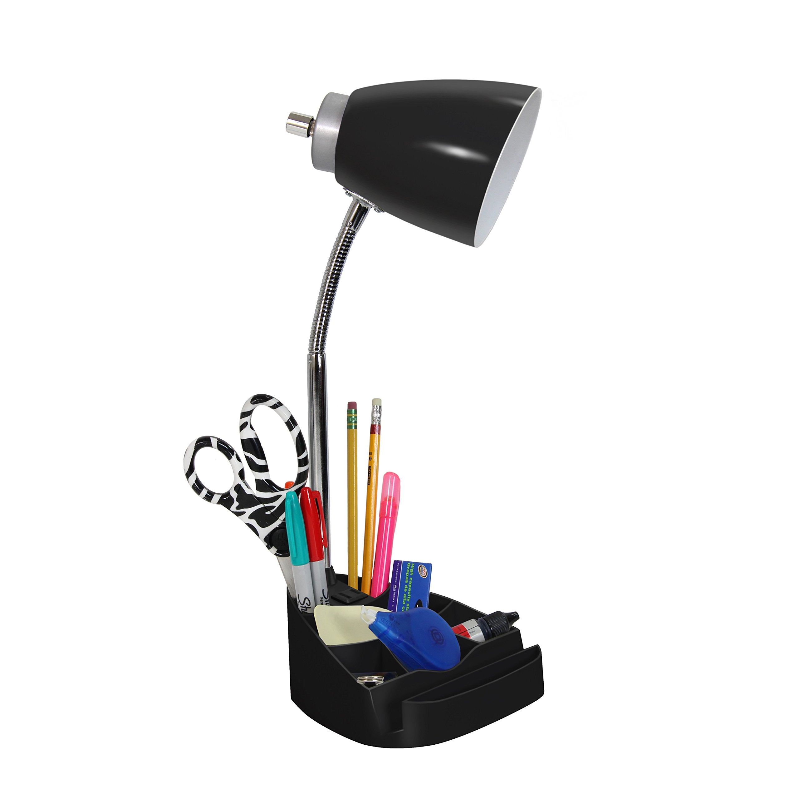Limelights Ld1057 Blk Gooseneck Organizer Desk Lamp With Ipad Tablet Stand Book Holder And Charging Outlet, Black