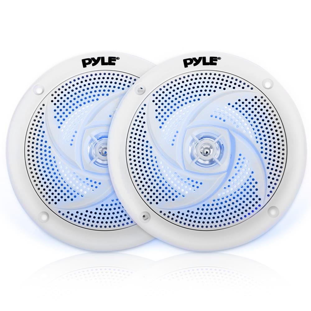 Pyle Marine Speakers - 6.5 Inch 2 Way Waterproof and Weather Resistant Outdoor Audio Stereo Sound System with LED Lights, 240 Wa