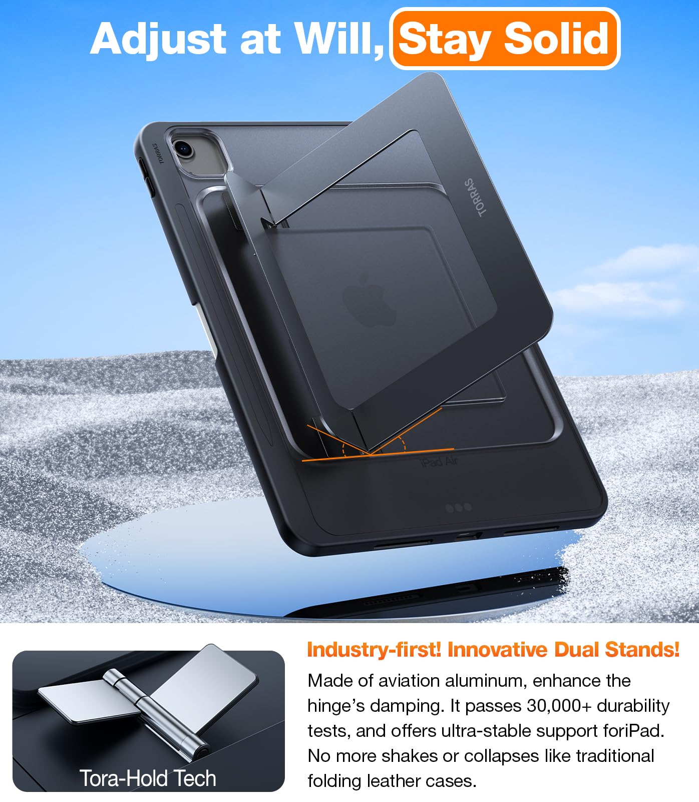 Torras For Ipad Air 13 Inch Case (M3 2025/ M2 2024) & Ipad Pro 12.9 Case (2022/2021), Ultra Stable Stand, Multiple Adjustable Viewing Angles, Slim Protective Kickstand Cover With Pencil Holder, Black