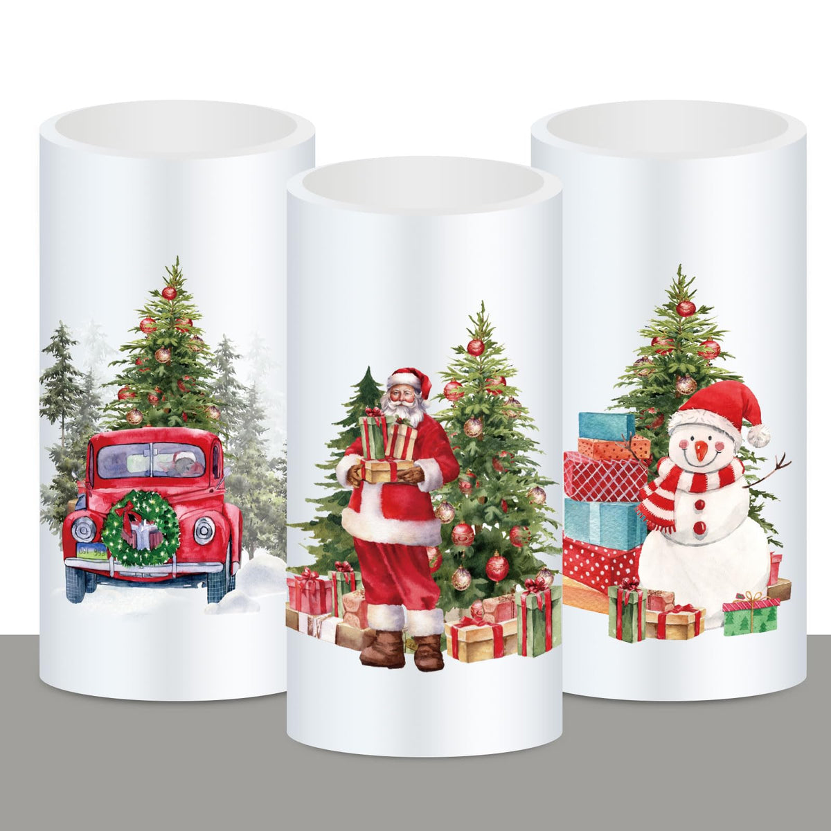 Whaline Christmas Led Flameless Candles Santa Snowman Tree Warm Light Battery Operated Pillar Candles Xmas Watercolor Electric F