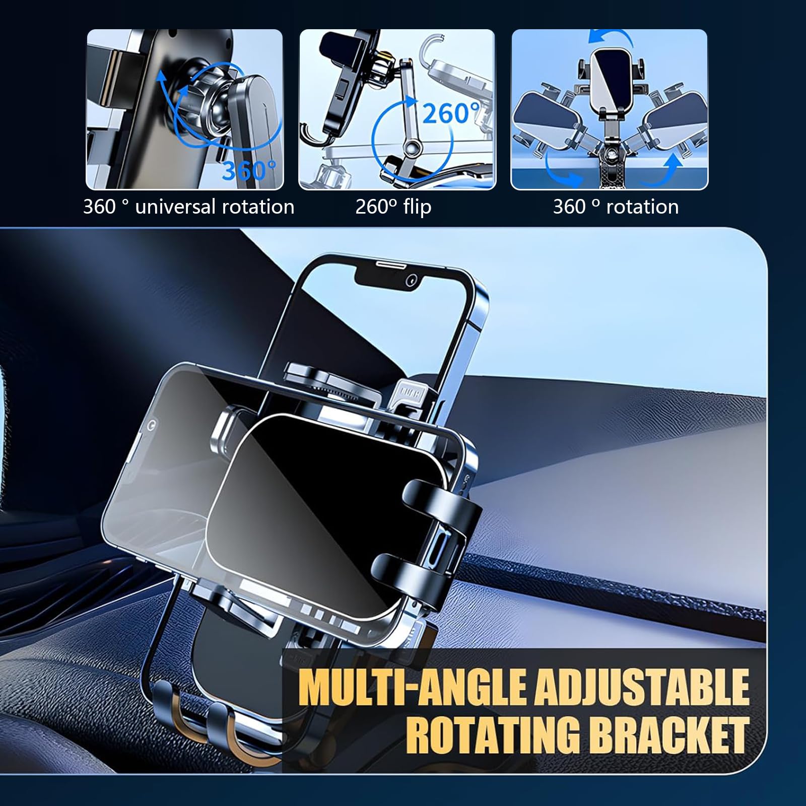 Shakas Center Dashboard Cell Phone Holder, Car Phone Holder Mount, One Hand Pickup And Placement Design Navigation Bracket, 4-7.