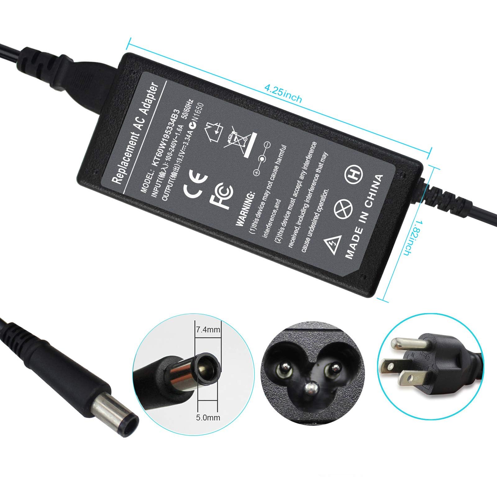 19.5V 3.34A Ac Adapter Charger For Dell Chromebook 11 3180 3189 3120 Inspiron 15 3520 3521 3531 3541 3542 3543 3537 3458 15R 5520 5521 7520 N5110 N5040 N5050 5547 P26E La65Ns2 01 Ha65Nm130 6Tm1C