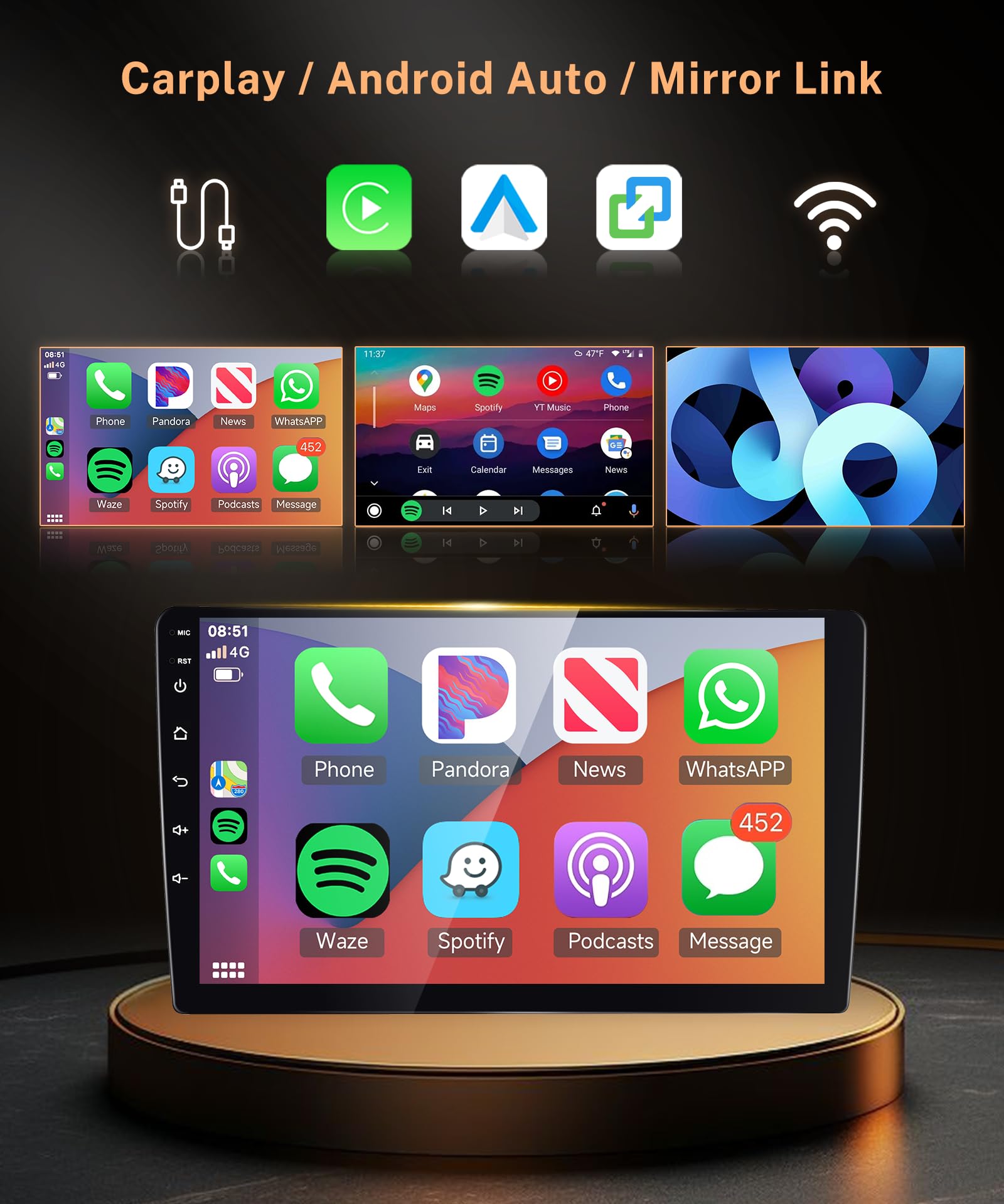 8 Core 4G 64G Android Car Stereo Radio Carplay For Honda Civic 2006 2011, 10.1 Inch Touch Screen Android Auto Gps 4G Wifi Blueto