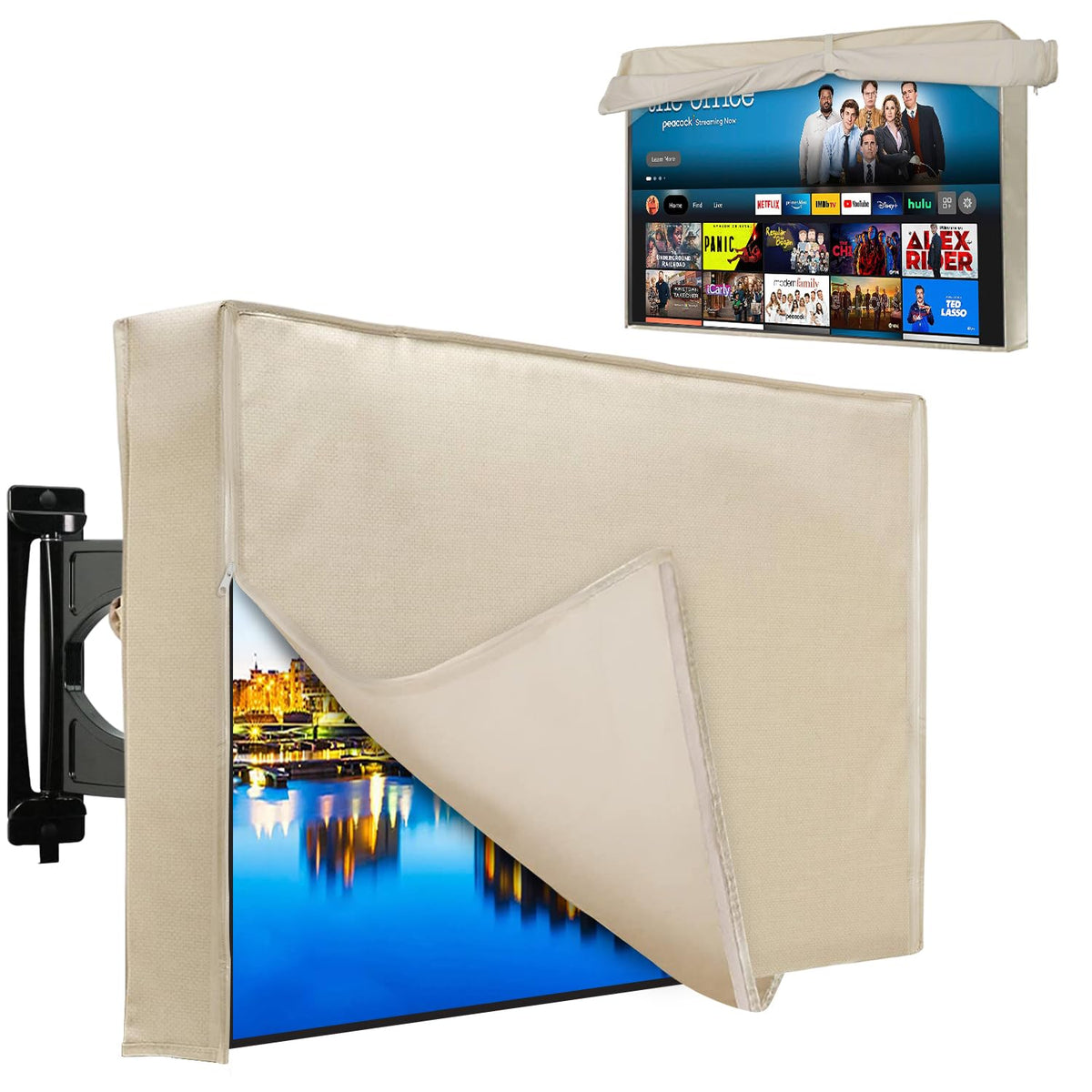 Outdoor TV Cover 52 to 55 Inch Weatherproof, Waterproof Outside TV Covers Heavy Duty 600D Oxford TV Covers Outdoor TV Screen Protectors Shield with Zippers and Velcro for Flat Screen Outdoor TVs