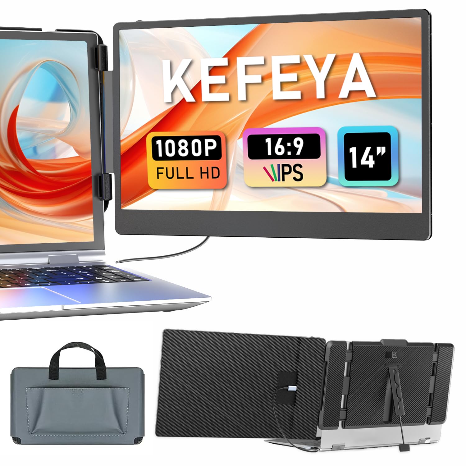 Kefeya Laptop Screen Extender, 14'' Portable Monitor For Laptop 13 17'', 1080P Fhd Ips Laptop Monitor Extender For Laptop With U
