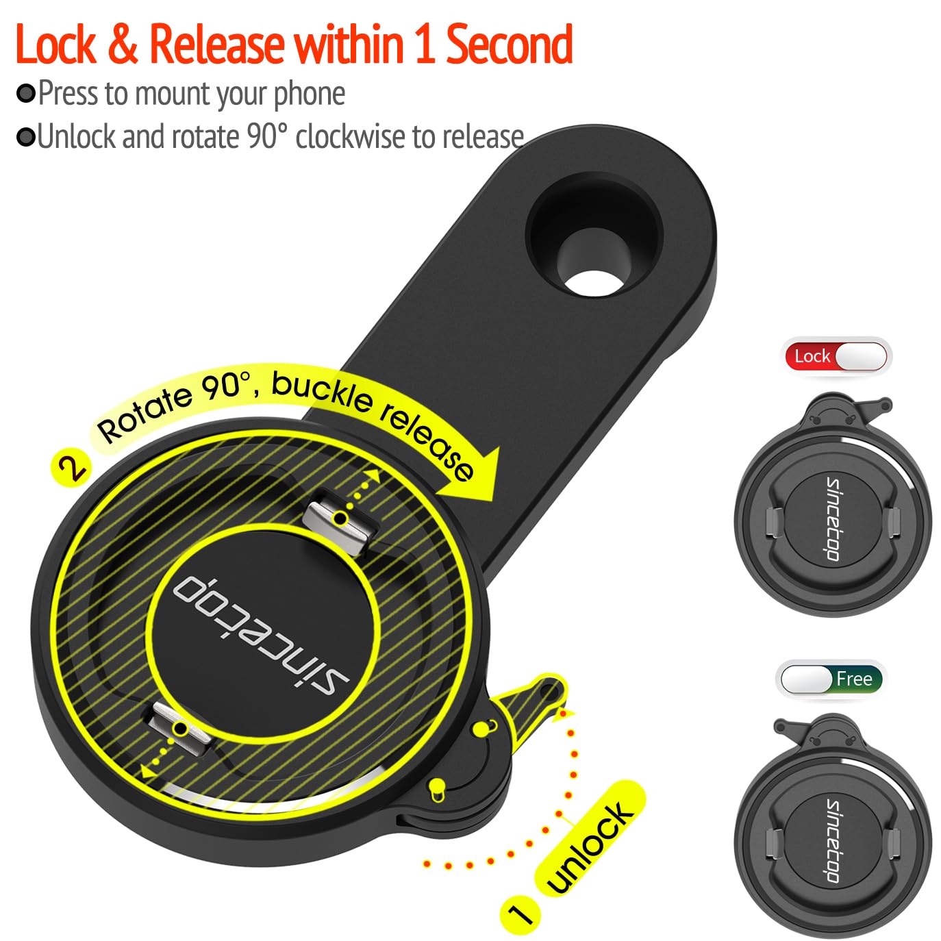 Sincetop Bike Phone Mount, Mountain Bicycle Stem Phone Holder - Quick Attach/Release Aluminum Handlebar Phone Mount, Mtb Road Bi