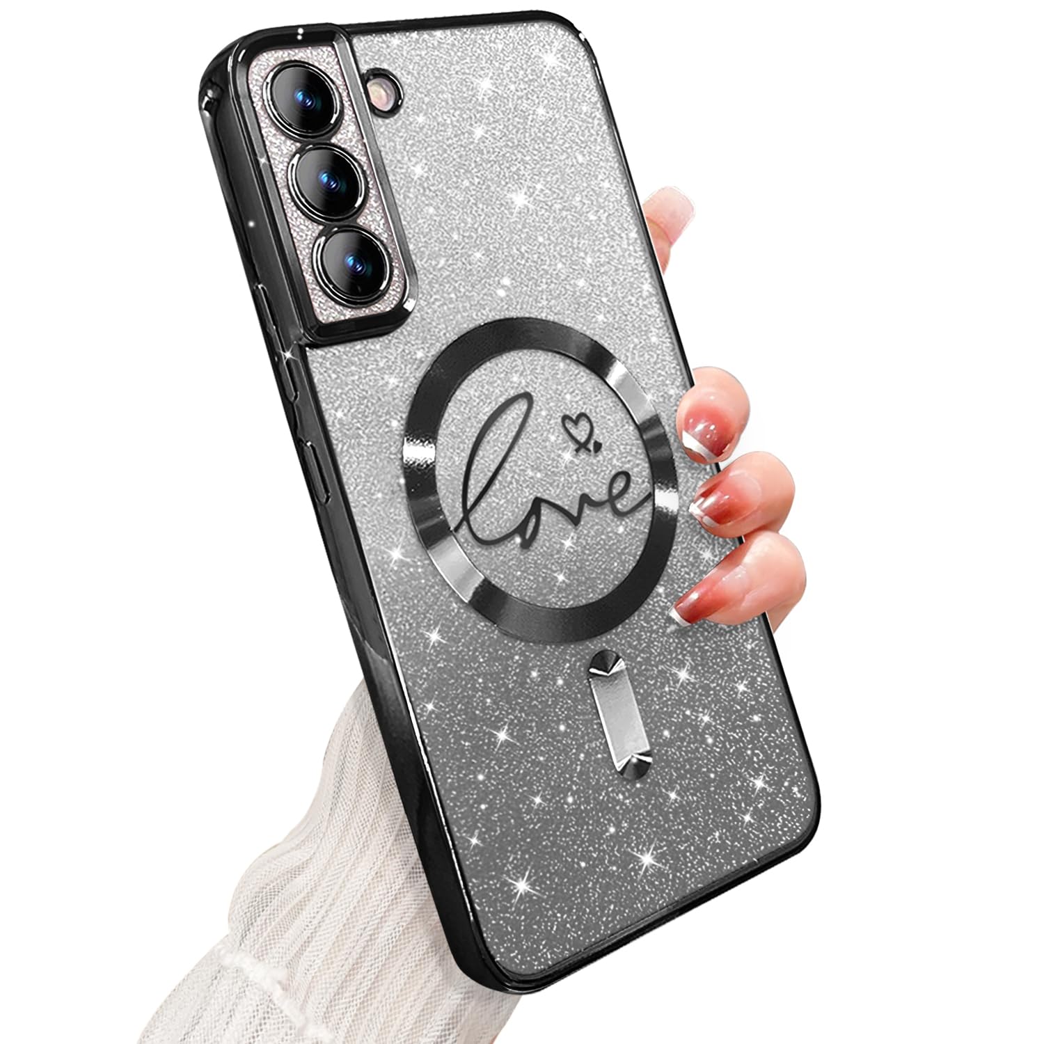 Zonrw For Samsung Galaxy S21 Plus Case Magnetic,For Women Girl Soft Cute Luxury Love Heart Plating Bling Gradient Glitter Clear