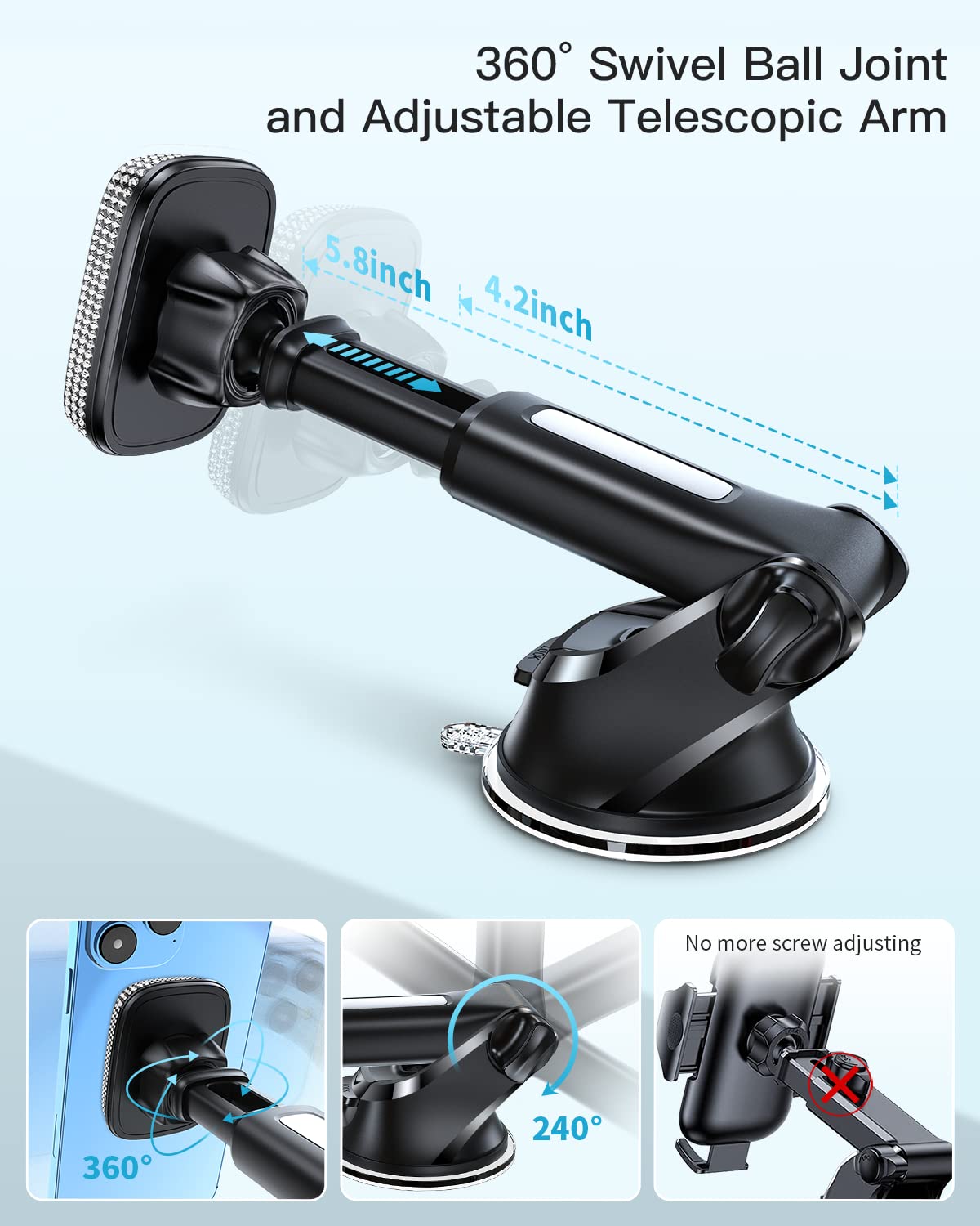 Apps2Car Magnetic Phone Holder For Car, Bling Dashboard/Windshield Sturdy Suction Cup Phone Holder, Crystal Magnetic Phone Mount