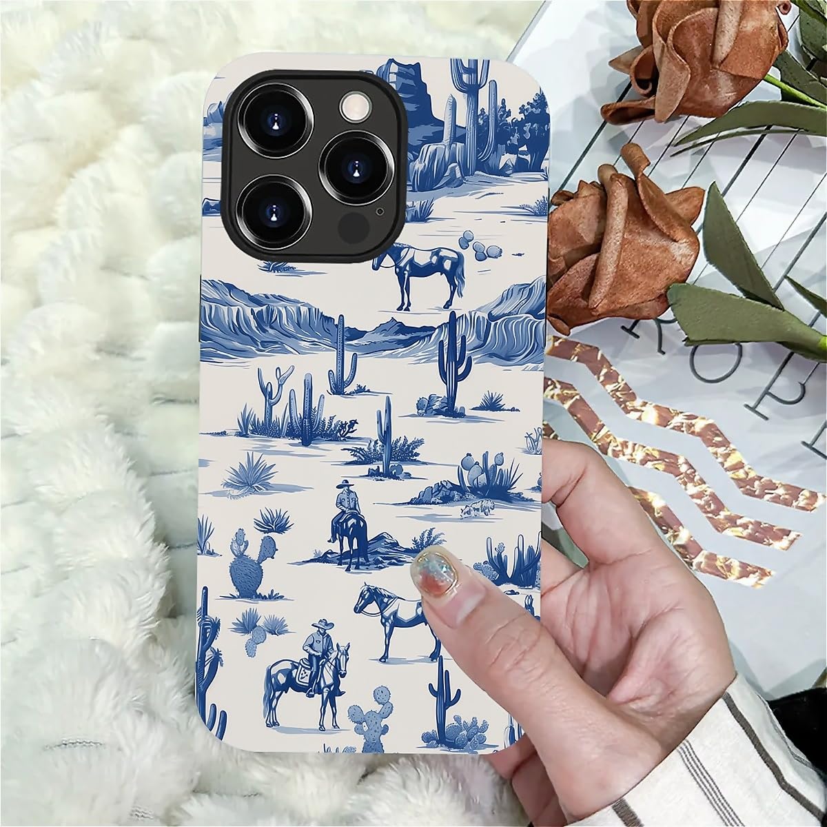 Fkbrcl4U For Iphone 13 Pro Case, Hybrid 2-Layer Silicone Protective Matte Case For Girl Women Western Cowboy Horse Cow Desert Ca